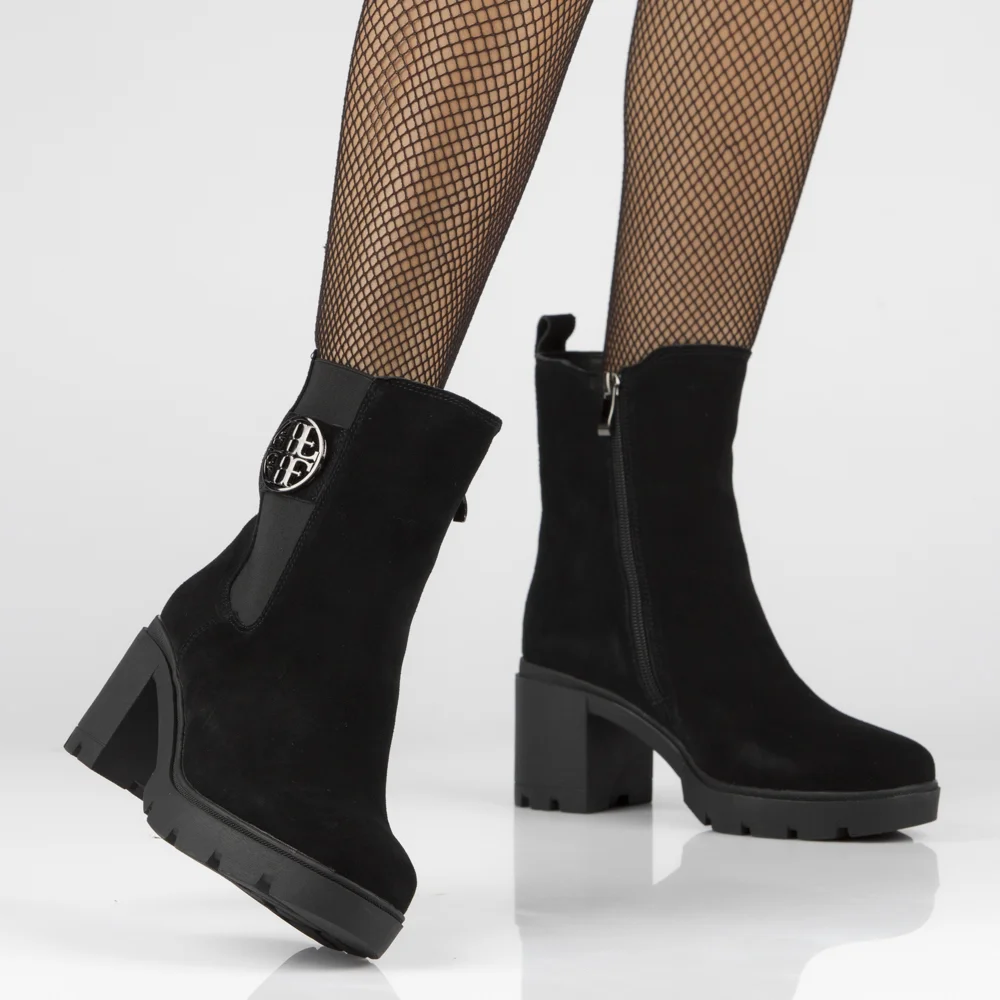 Botine dama din piele naturala neagra cu toc gros 8 cm 14732 - Image 4