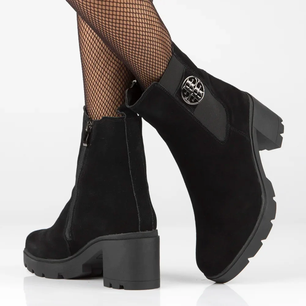 Botine dama din piele naturala neagra cu toc gros 8 cm 14732 - Image 6