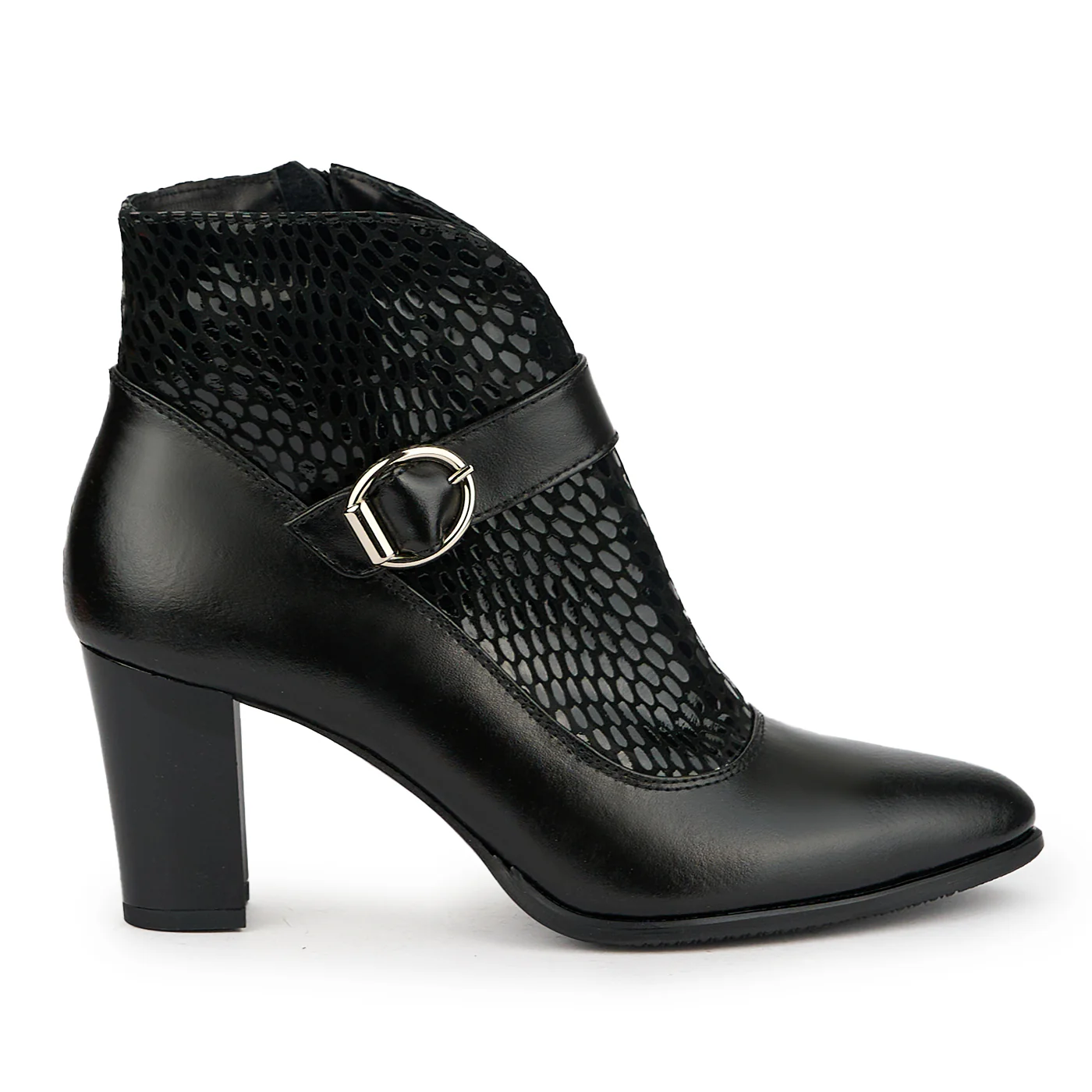 Botine dama din piele naturala neagra cu toc gros 8 cm 15076