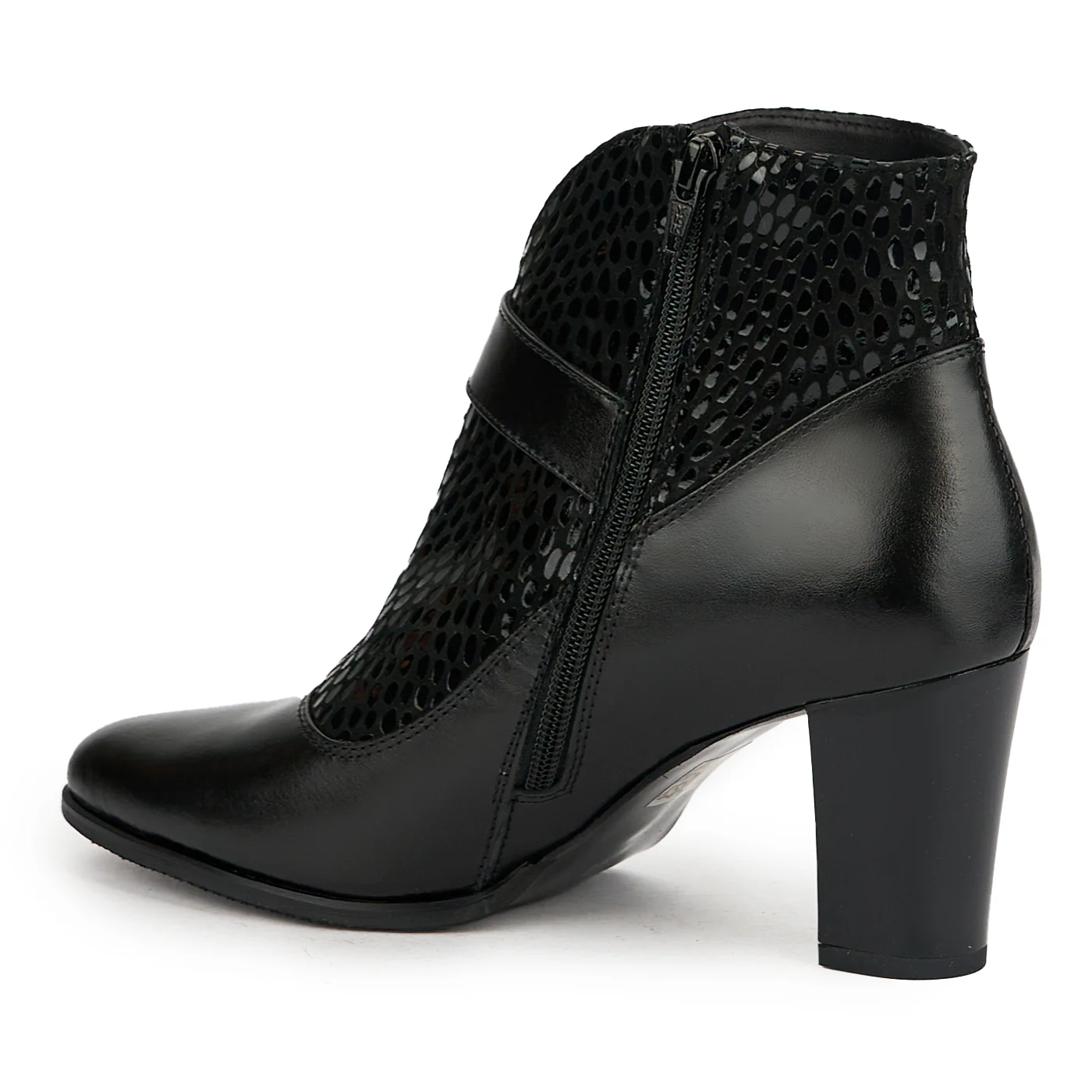 Botine dama din piele naturala neagra cu toc gros 8 cm 15076 - Image 2