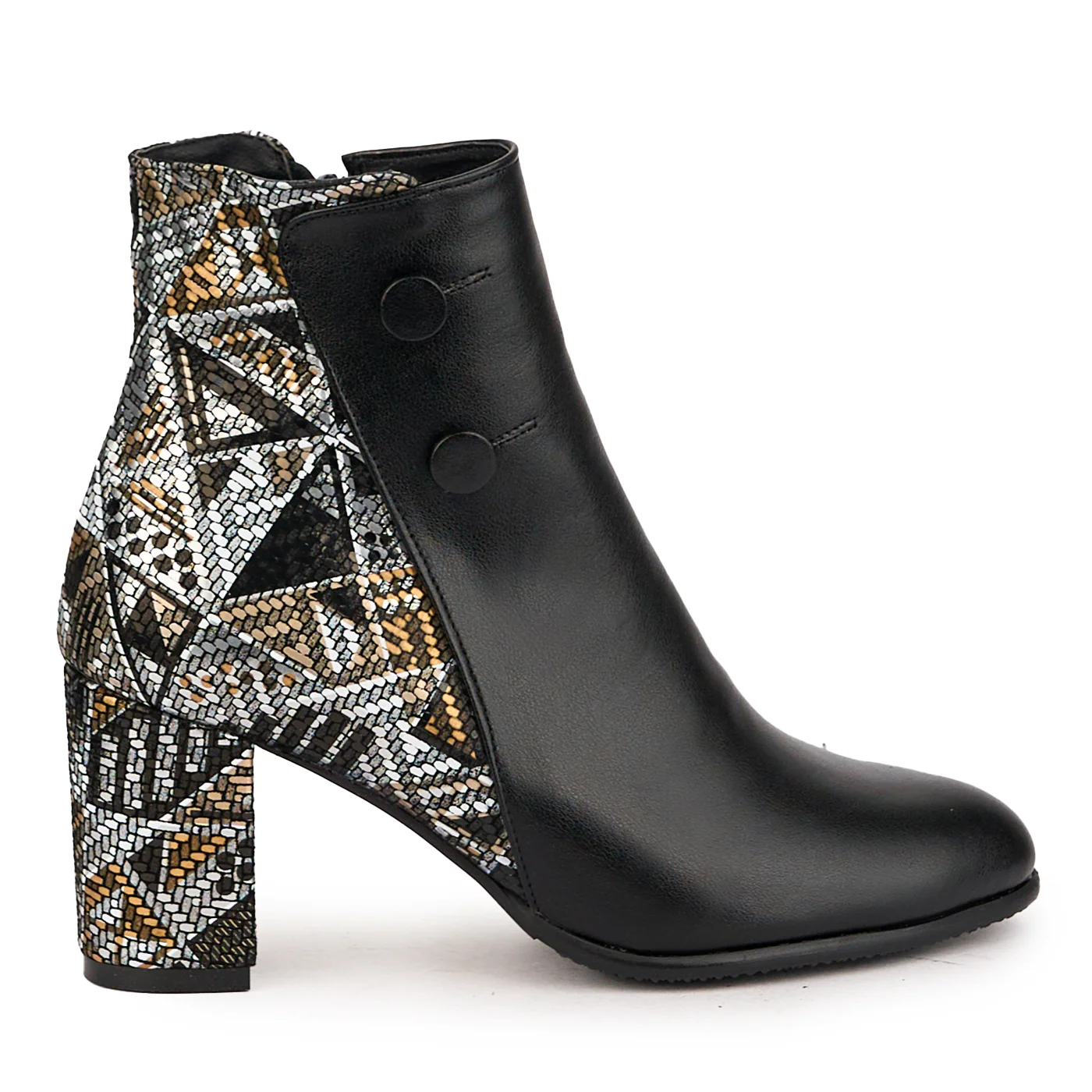 Botine dama din piele naturala neagra cu toc gros 8 cm 16708