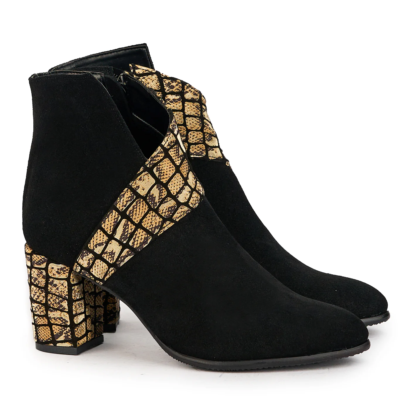 Botine dama din piele naturala neagra cu toc gros 8 cm 17306 - Image 4