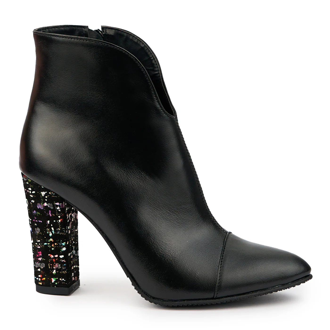 Botine dama din piele naturala neagra cu toc gros 9.5 cm 14720