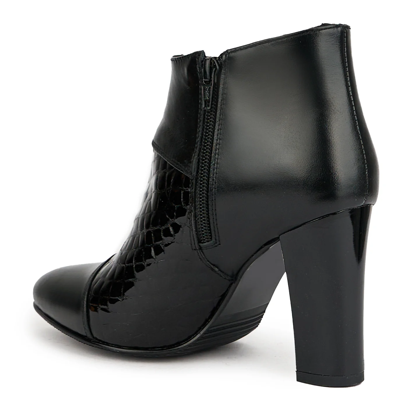 Botine dama din piele naturala neagra cu toc gros 9.5 cm 15074 - Image 2