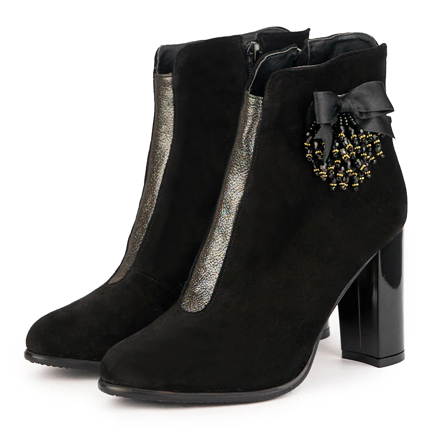 Botine dama din piele naturala neagra cu toc gros 9.5 cm 16702 - Image 3