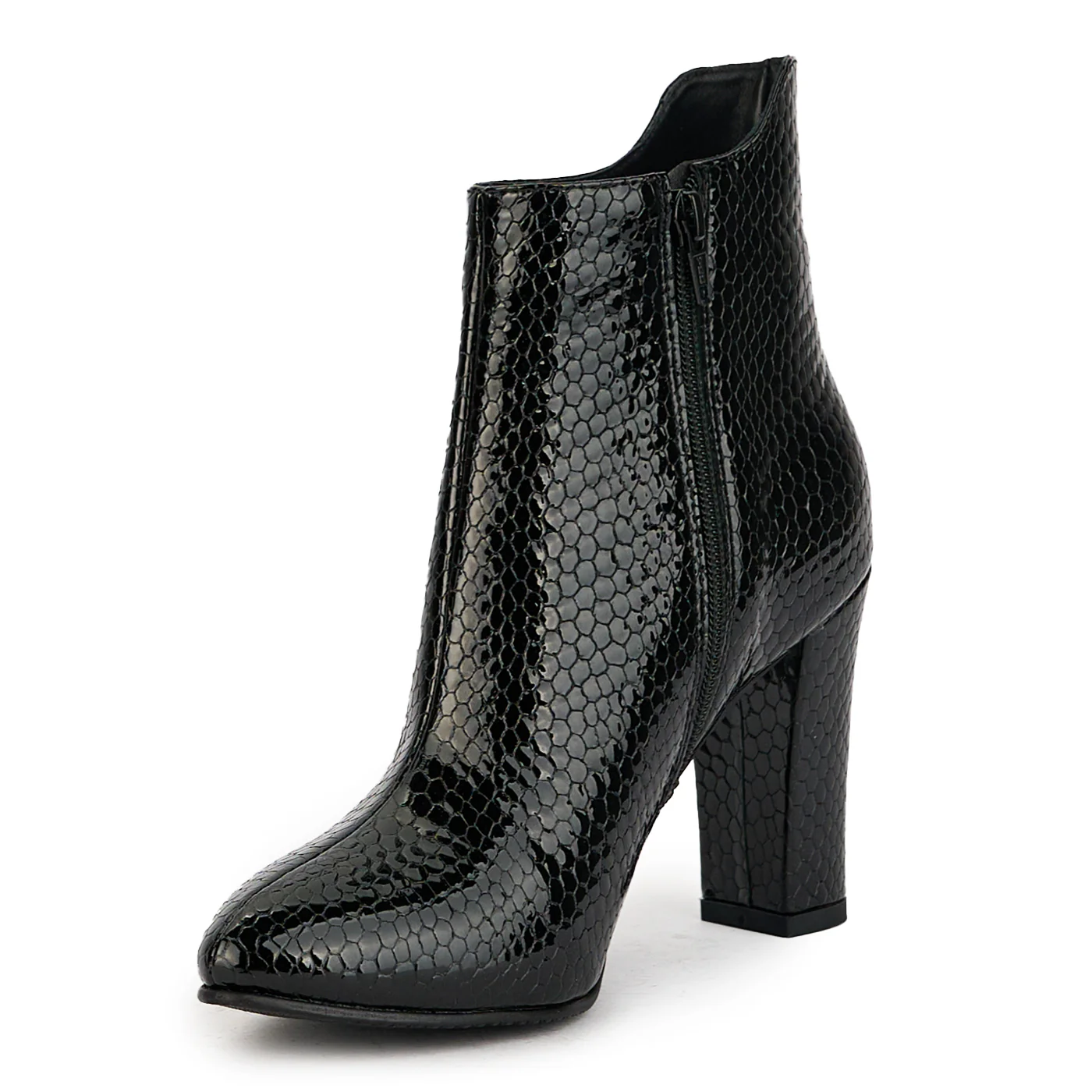 Botine dama din piele naturala neagra cu toc gros 9.5 cm 17332 - Image 3