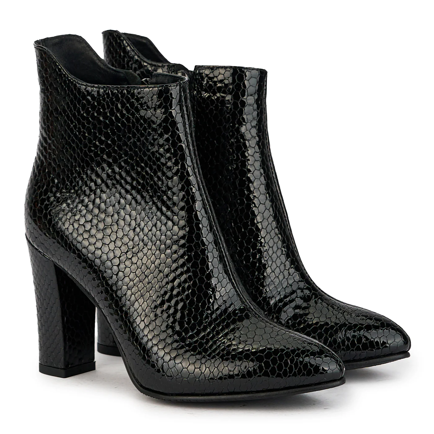 Botine dama din piele naturala neagra cu toc gros 9.5 cm 17332 - Image 4