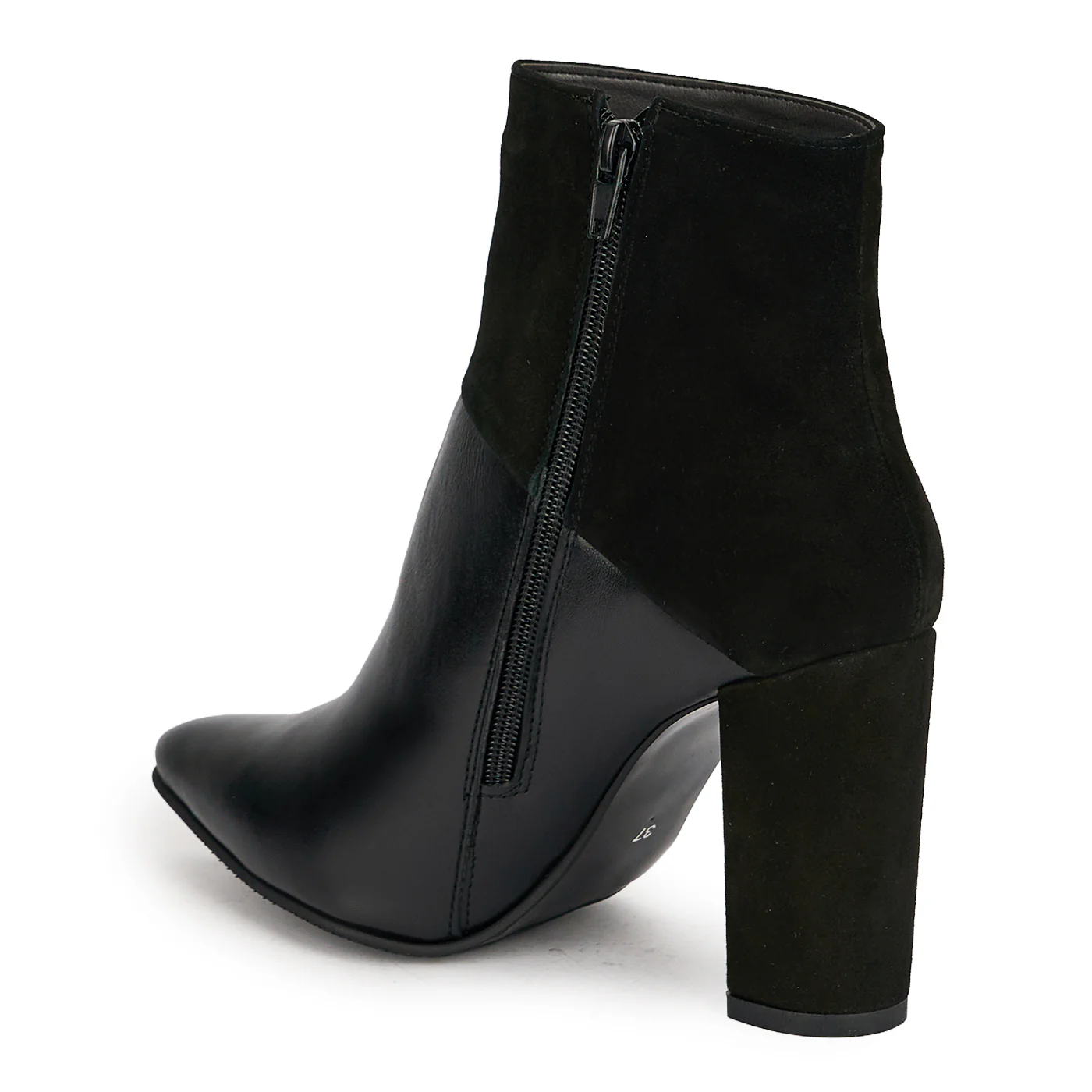 Botine dama din piele naturala neagra cu toc gros 9.5 cm 19139 - Image 2
