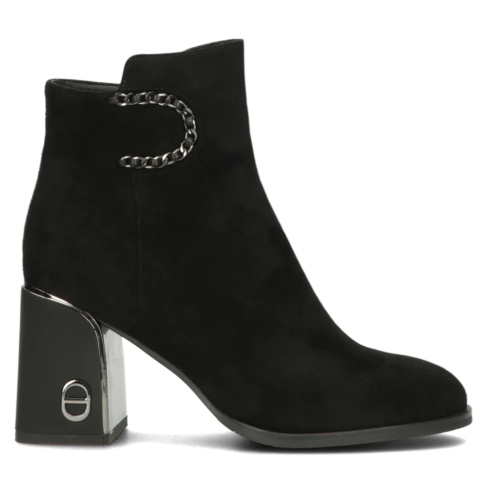 Botine dama din piele naturala neagra cu toc gros 9 cm 14340