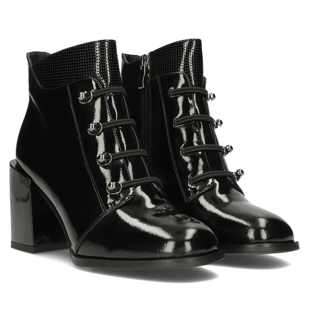 Botine dama din piele naturala neagra cu toc gros 9 cm 14343 - Image 4