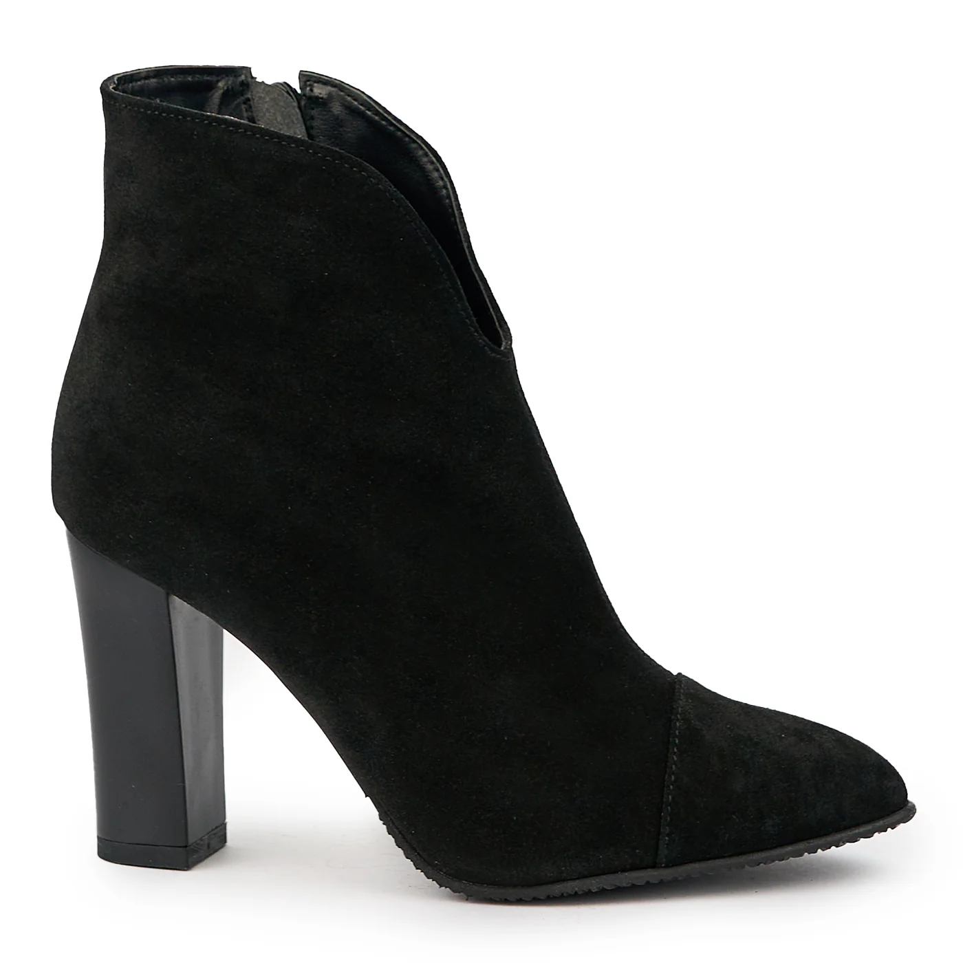 Botine dama din piele naturala neagra cu toc gros 9 cm 14764