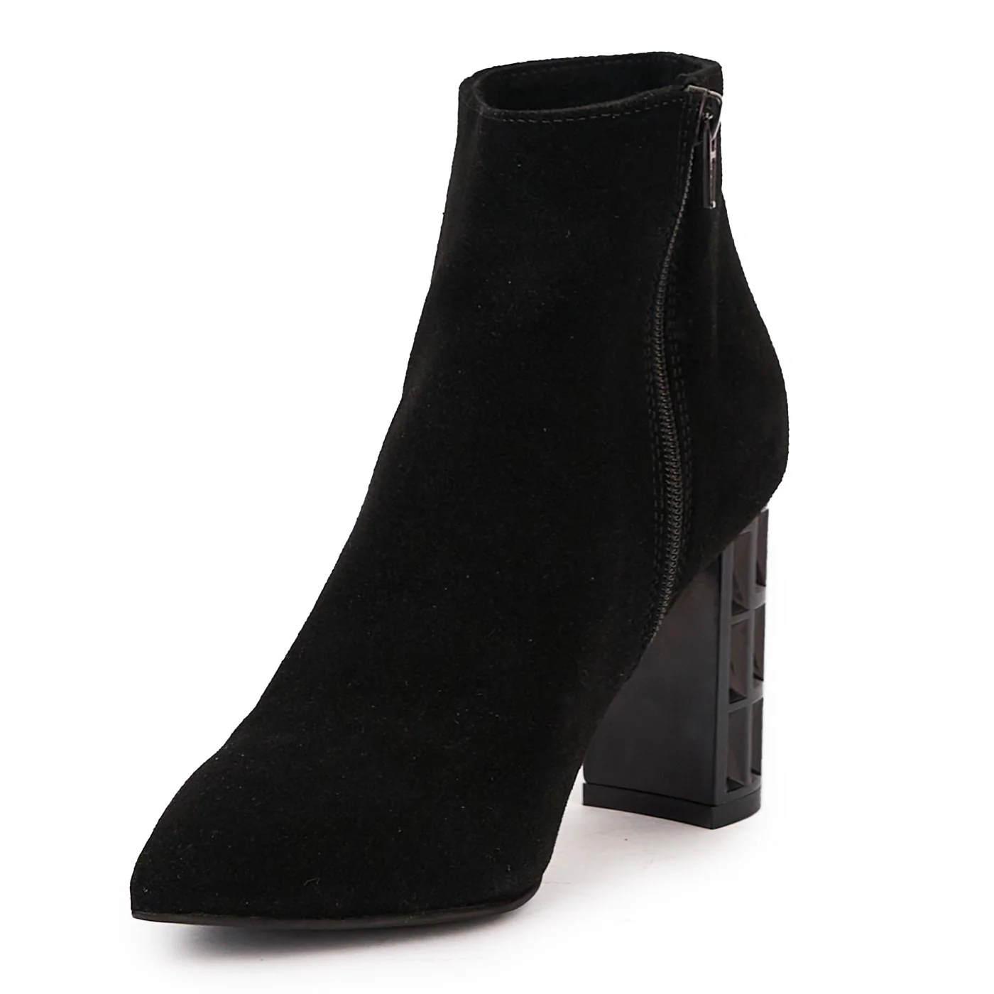 Botine dama din piele naturala neagra cu toc gros 9 cm 17133 - Image 3