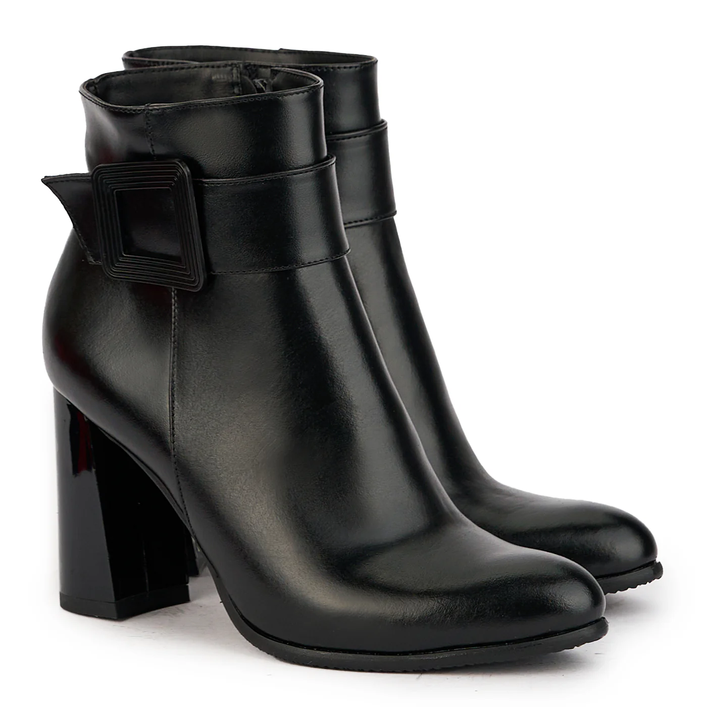 Botine dama din piele naturala neagra cu toc gros 9 cm 17302 - Image 4