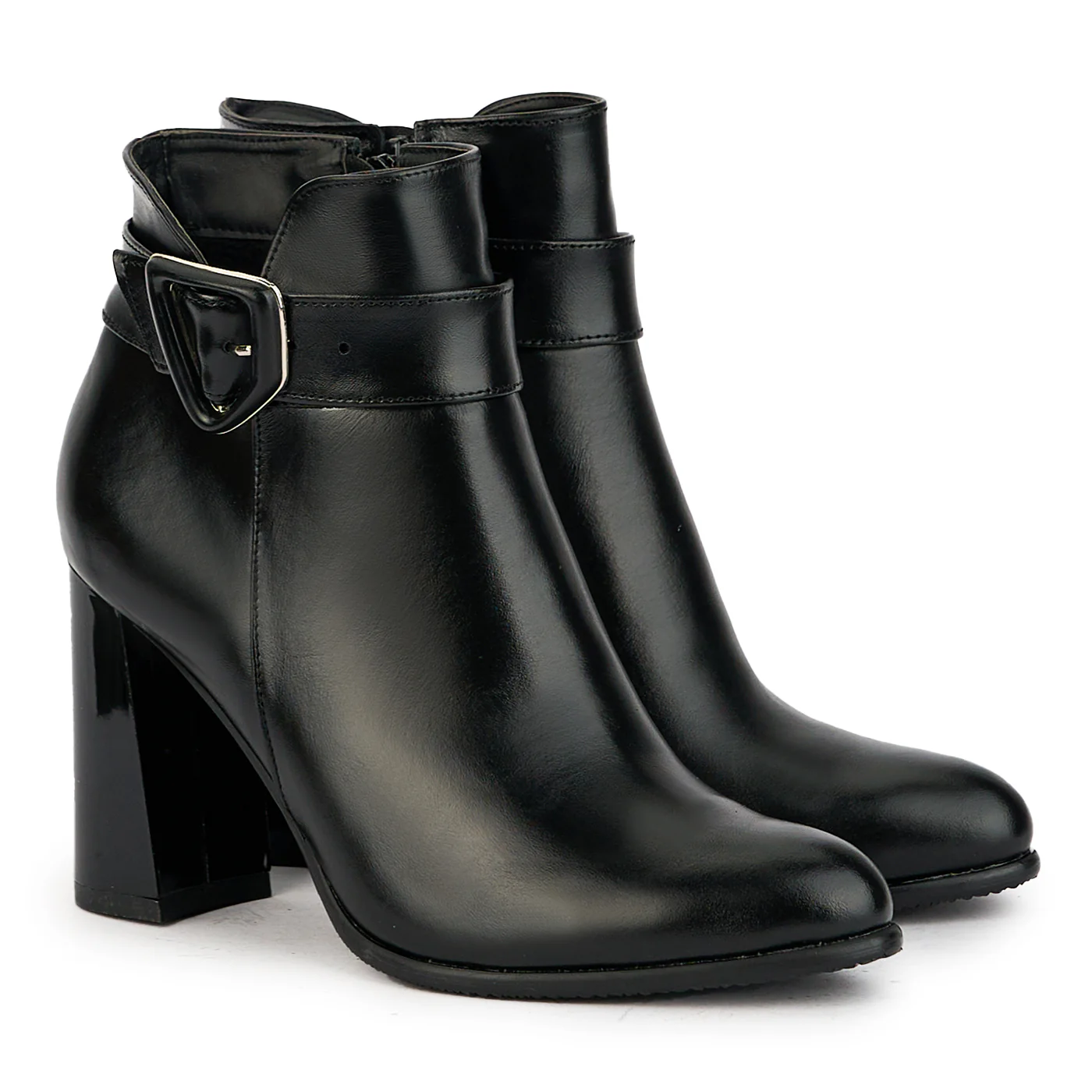 Botine dama din piele naturala neagra cu toc gros 9 cm 17353 - Image 4