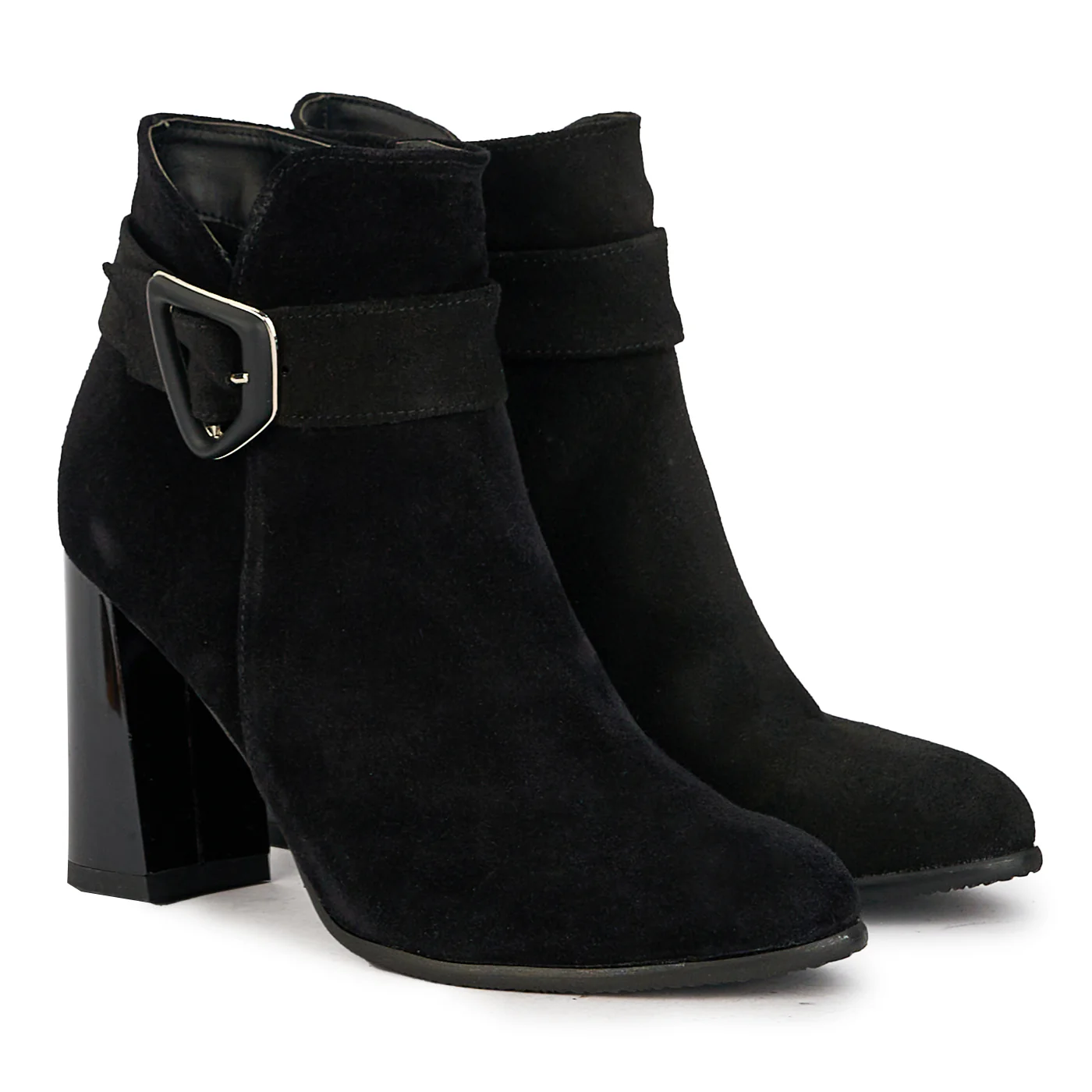 Botine dama din piele naturala neagra cu toc gros 9 cm 17354 - Image 4