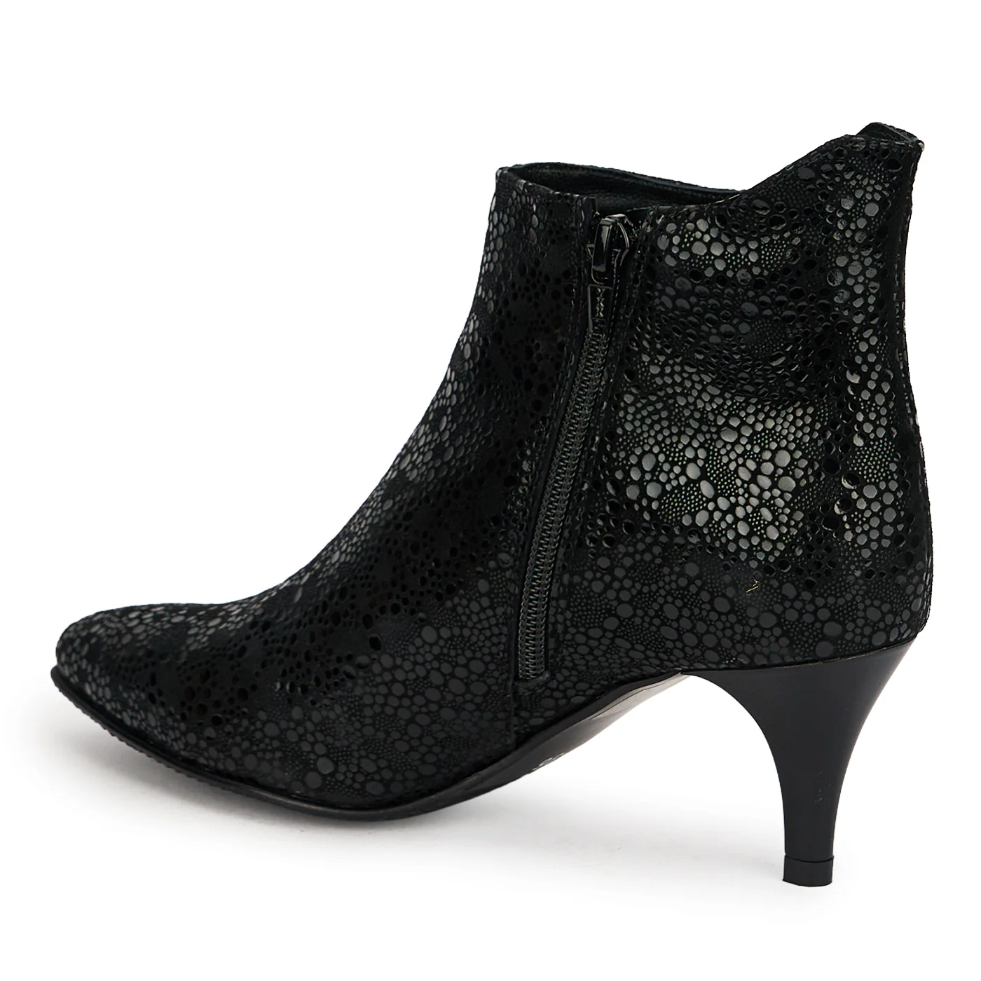Botine dama din piele naturala neagra cu toc subtire 7 cm 14557 - Image 2