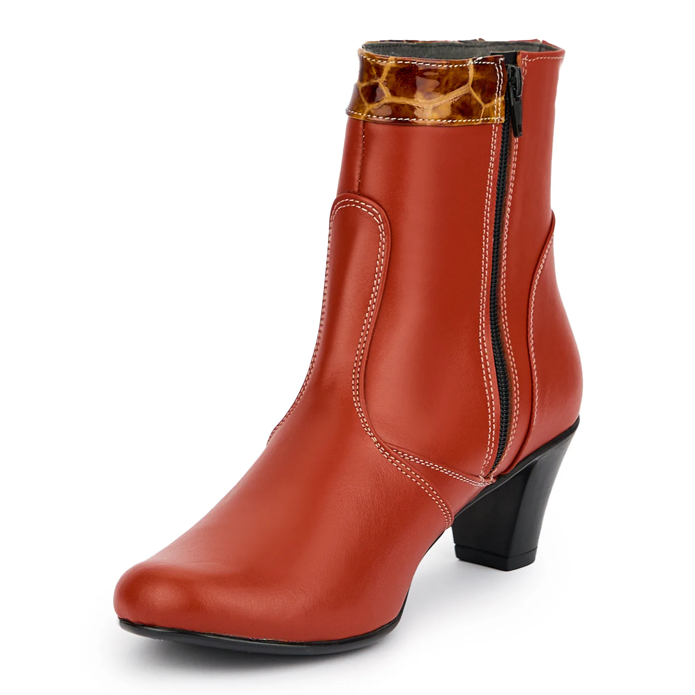 Botine dama din piele naturala portocalie toc 6 cm 15145 - Image 3