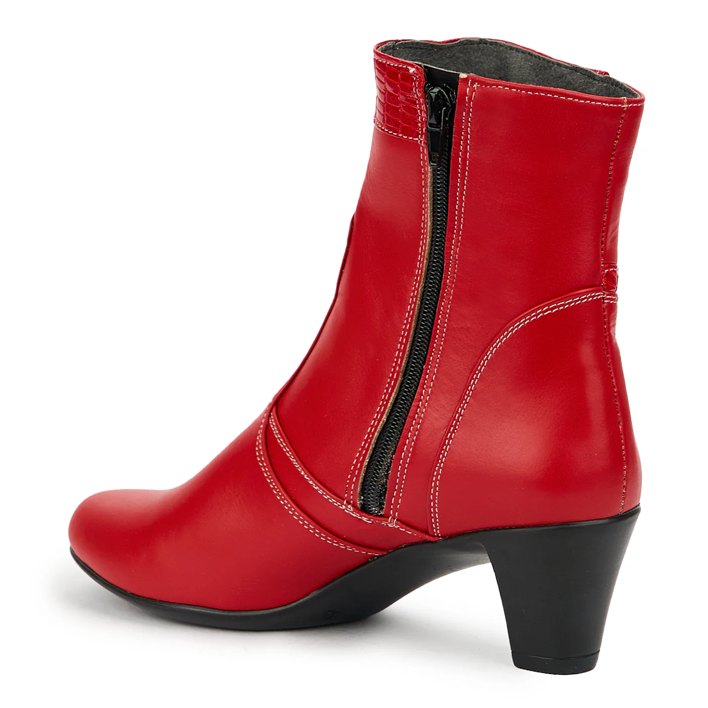 Botine dama din piele naturala rosie cu toc 6 cm 14791 - Image 2