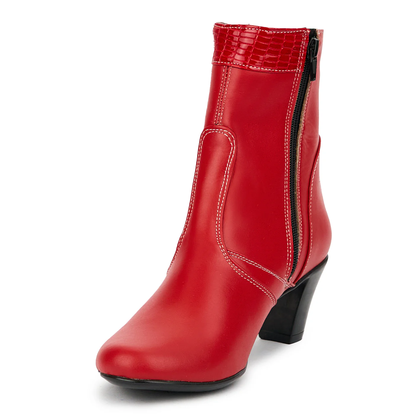 Botine dama din piele naturala rosie cu toc 6 cm 14791 - Image 3