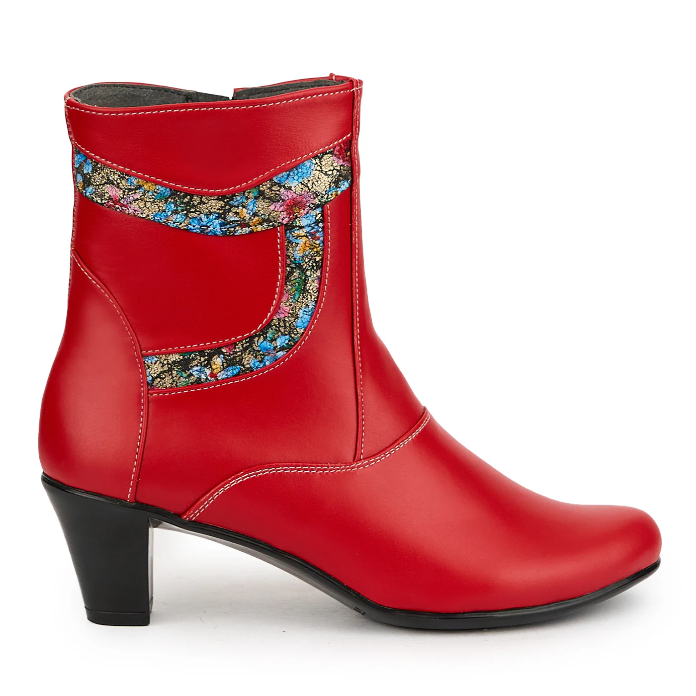 Botine dama din piele naturala rosie cu toc 6 cm 15078