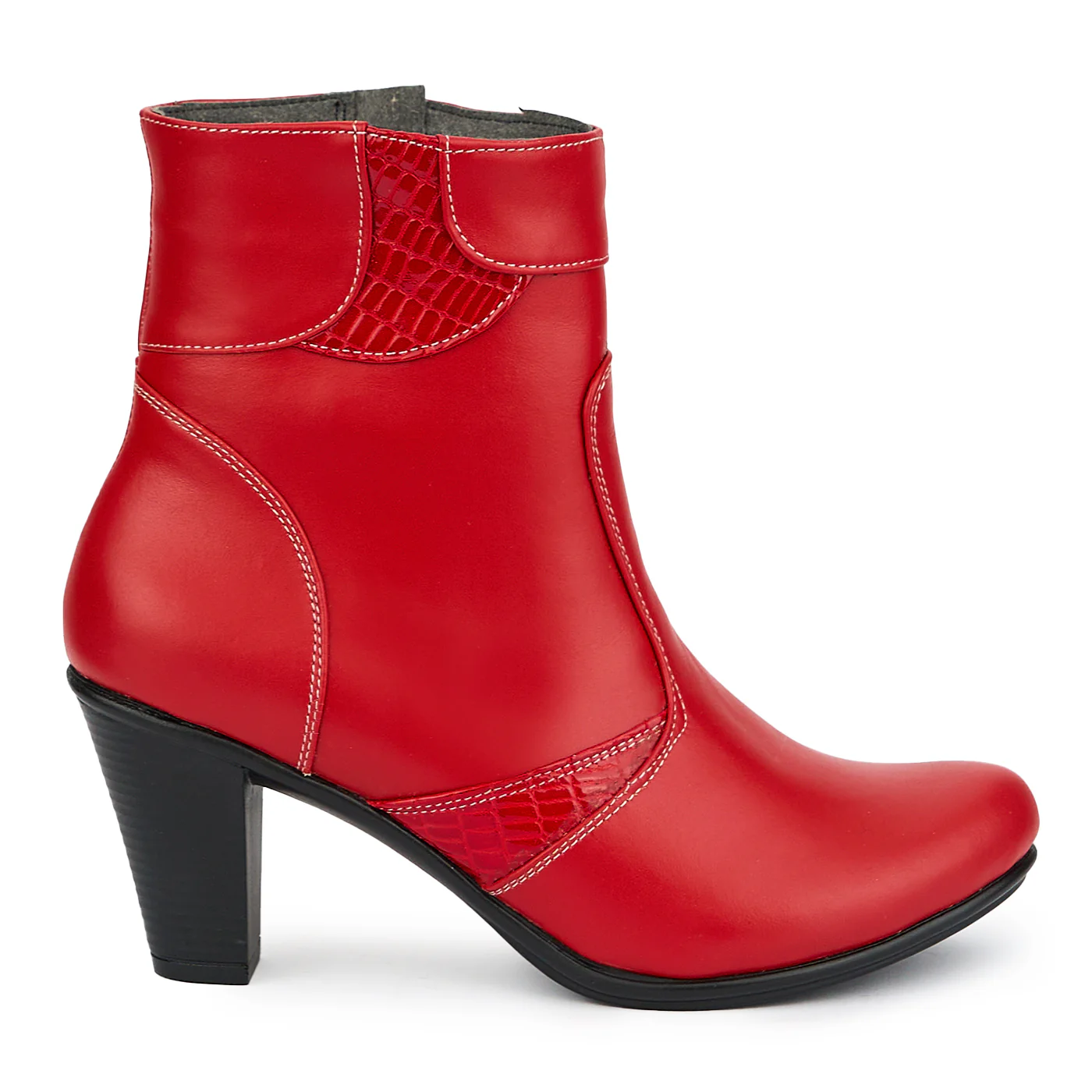 Botine dama din piele naturala rosie cu toc 8 cm 15196