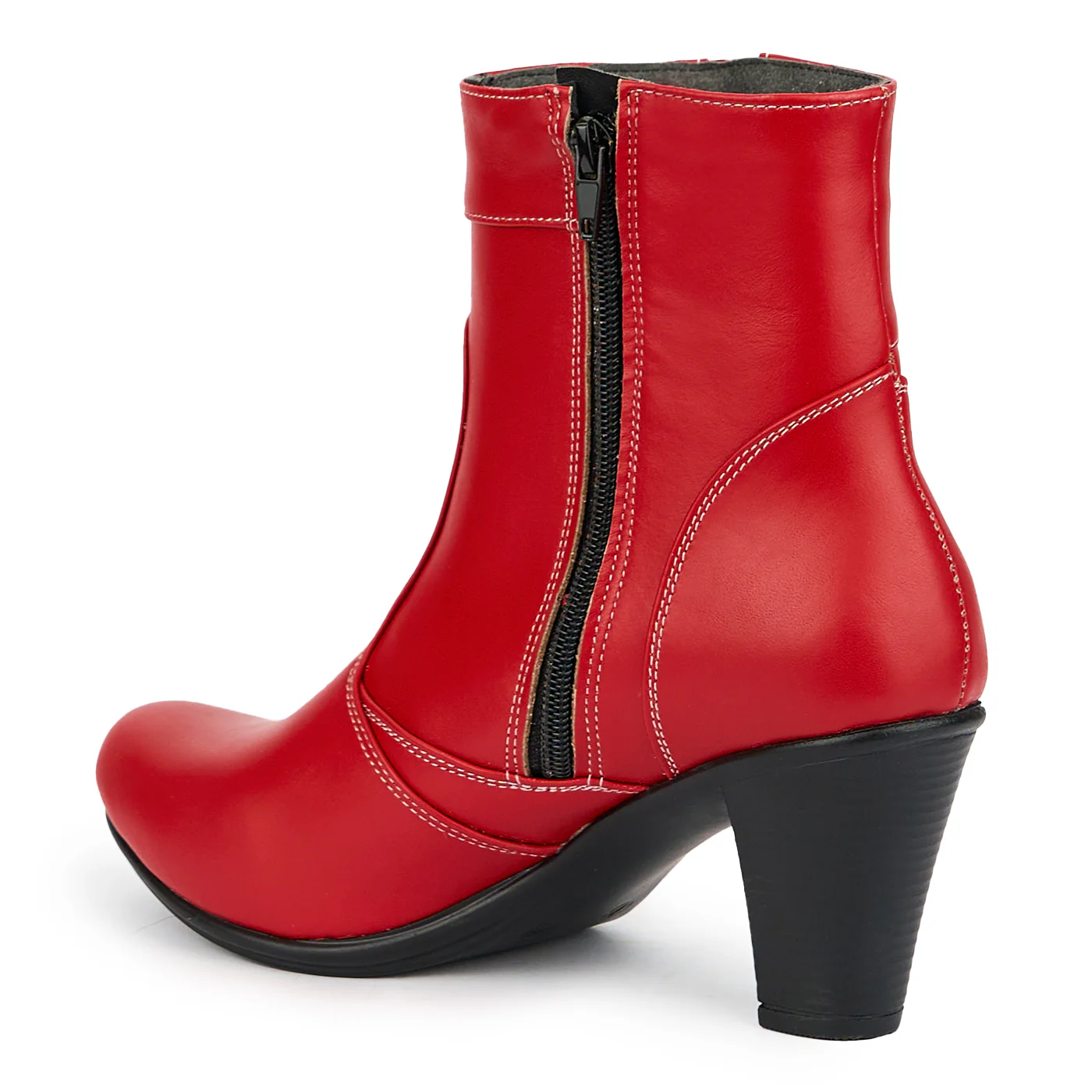 Botine dama din piele naturala rosie cu toc 8 cm 15196 - Image 2
