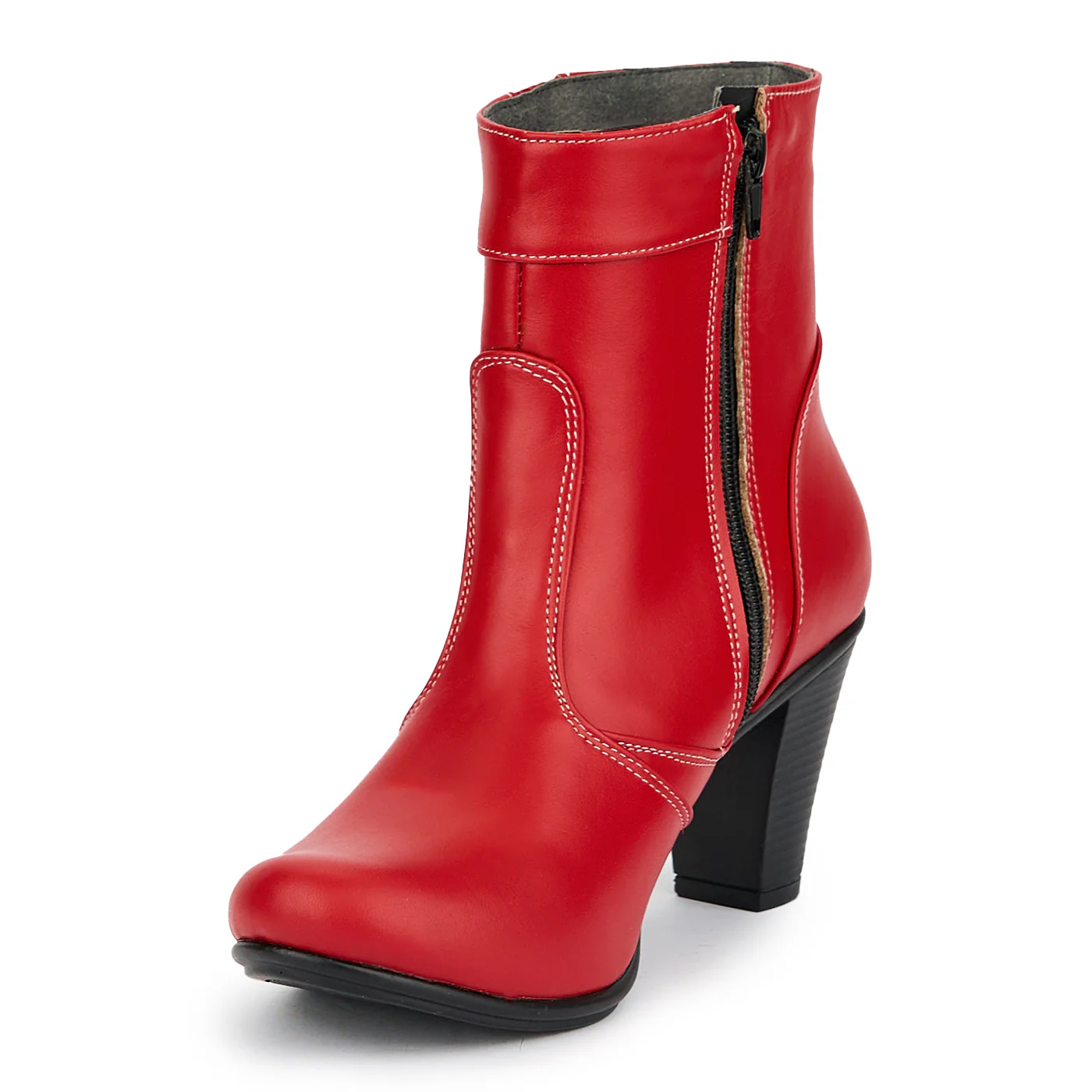 Botine dama din piele naturala rosie cu toc 8 cm 15196 - Image 3