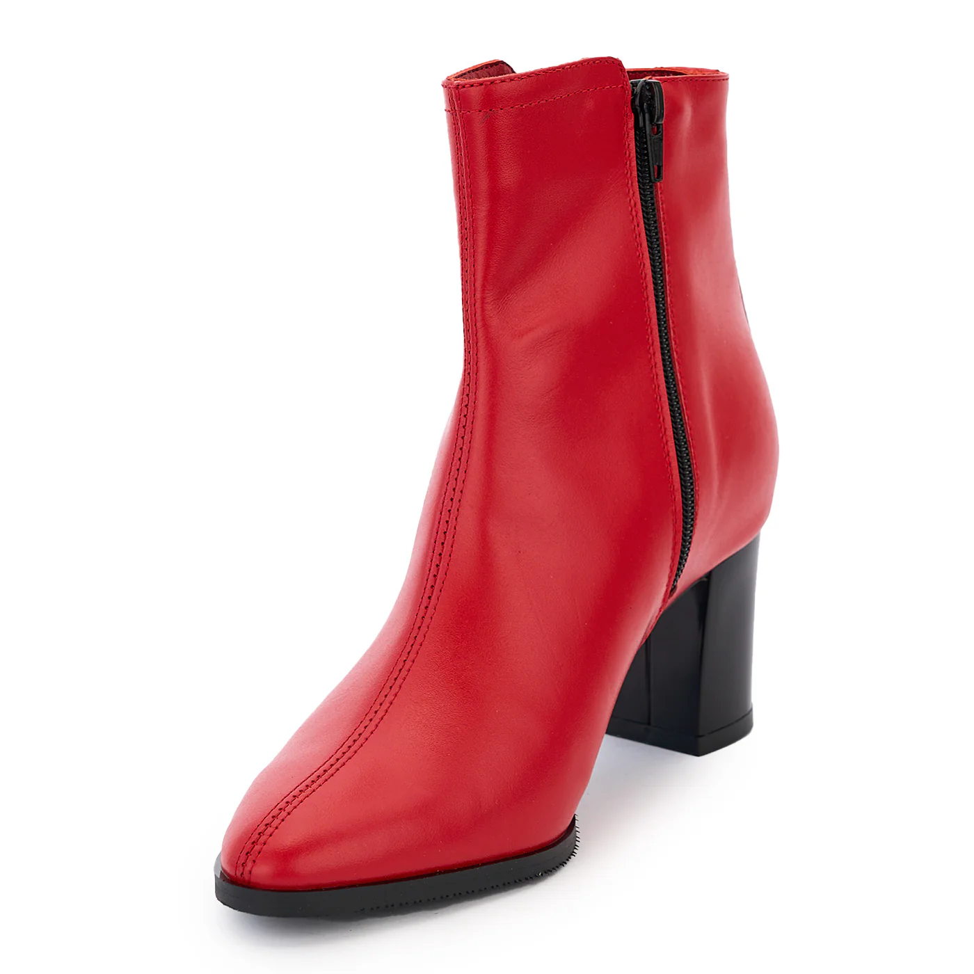 Botine dama din piele naturala rosie cu toc gros 14212 - Image 3