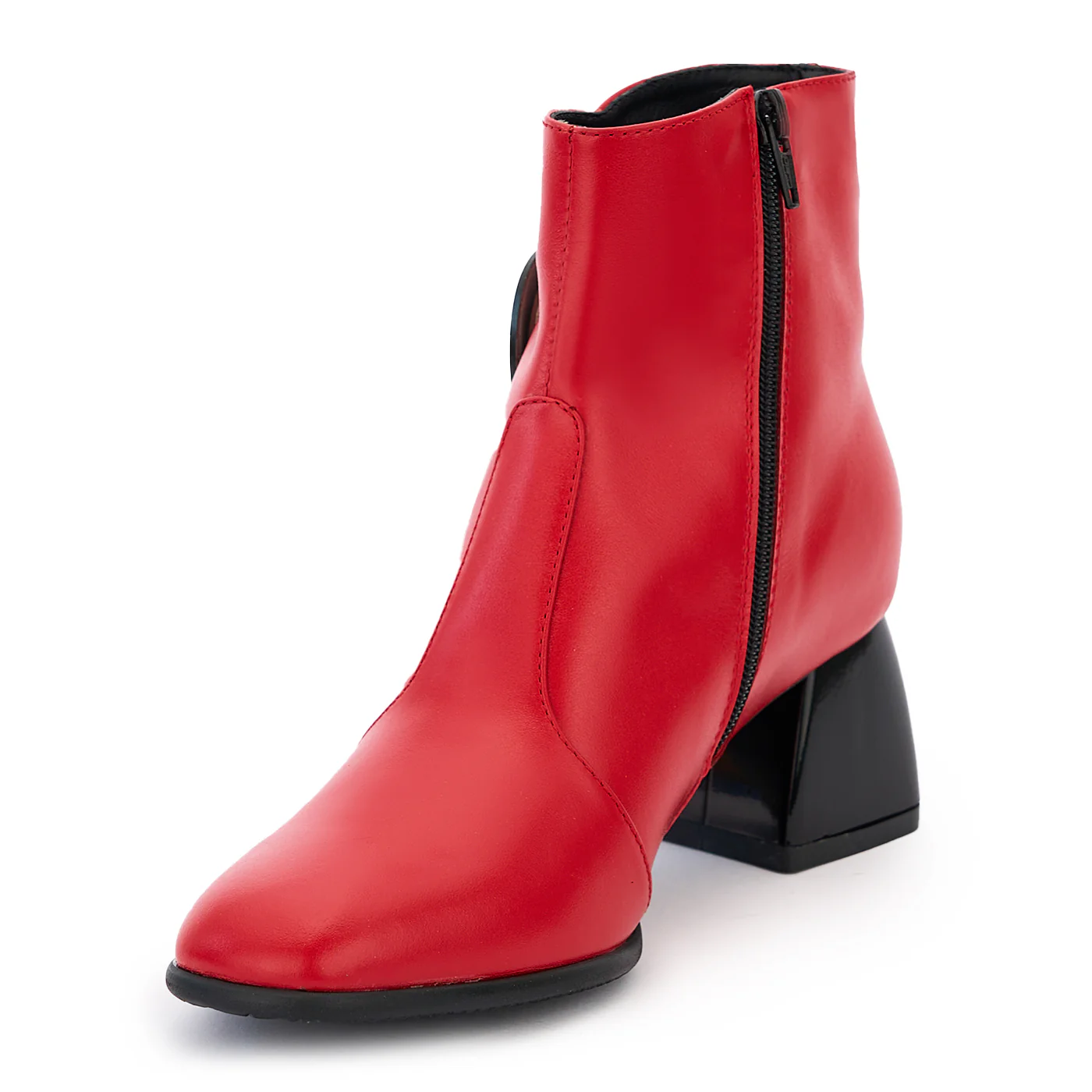 Botine dama din piele naturala rosie cu toc gros 14218 - Image 3