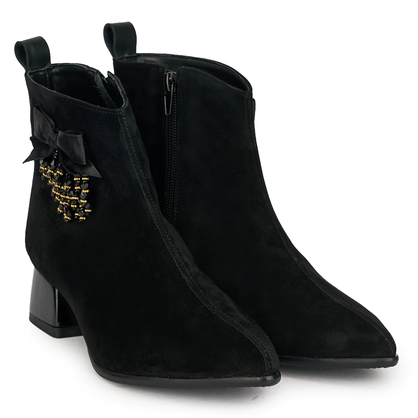 Botine dama din piele naturala neagra cu toc gros 4 cm 19147 - Image 4