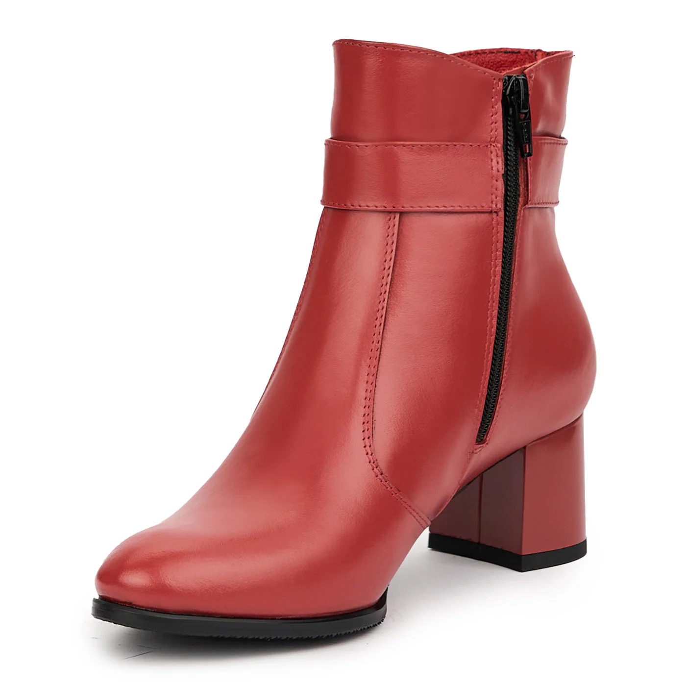 Botine dama din piele naturala rosie cu toc gros 5.5 cm 14564 - Image 3