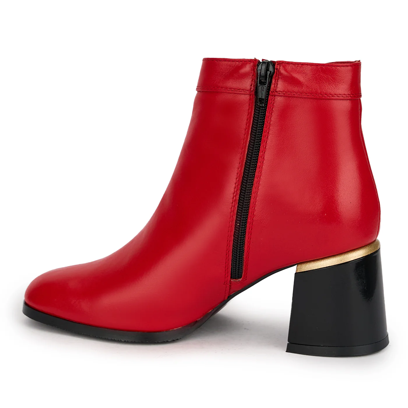 Botine dama din piele naturala rosie cu toc gros 6.5 cm 18917 - Image 2