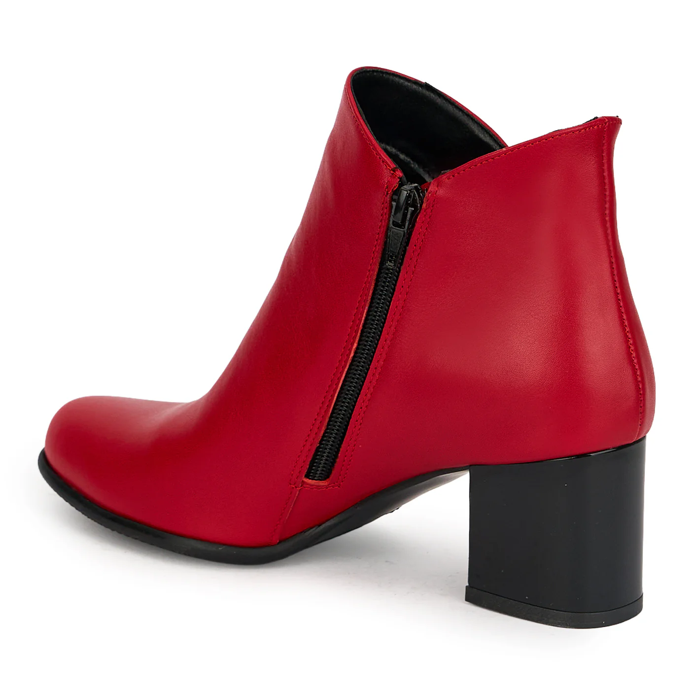 Botine dama din piele naturala rosie cu toc gros 6.5 cm 19143 - Image 2