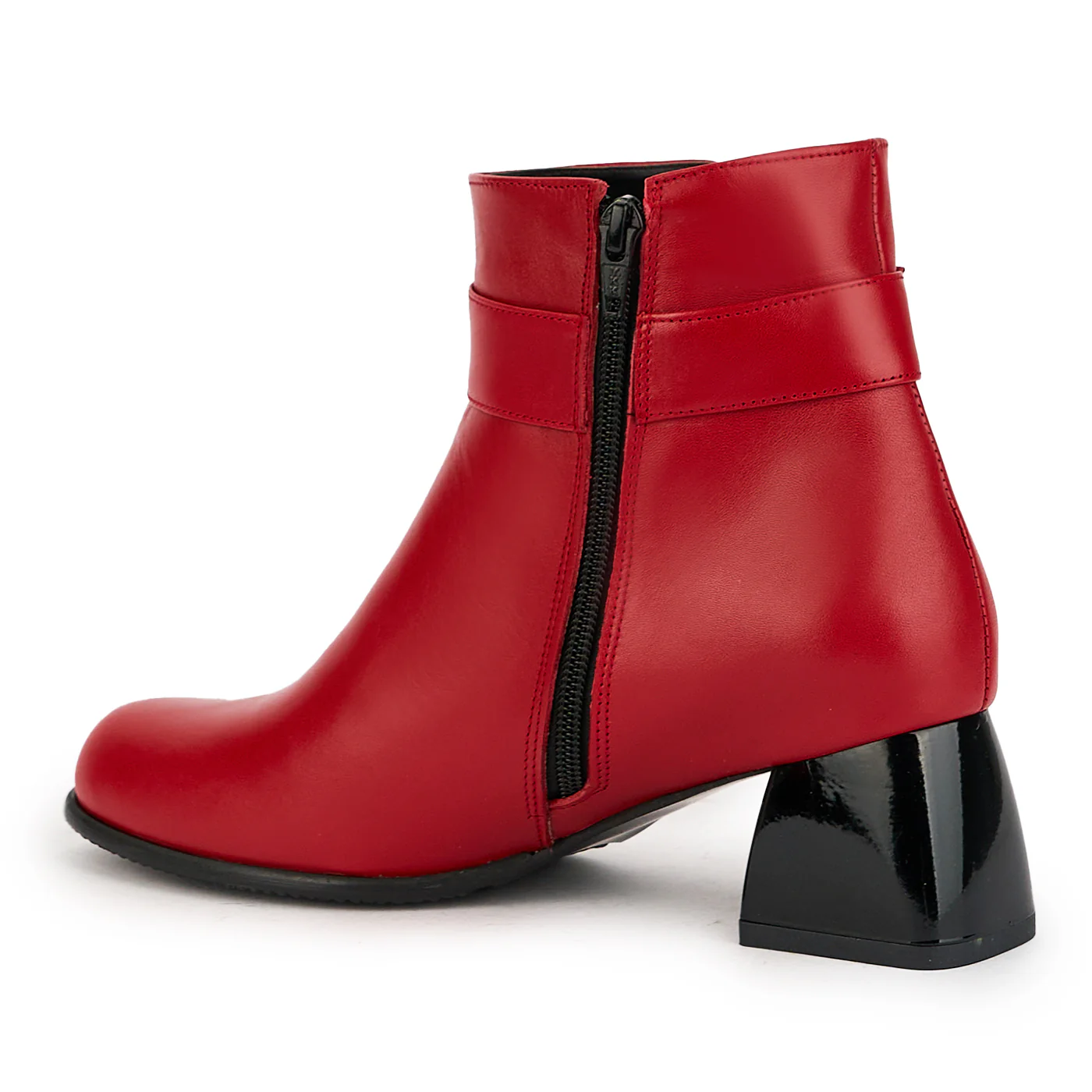 Botine dama din piele naturala rosie cu toc gros 6 cm 17349 - Image 2