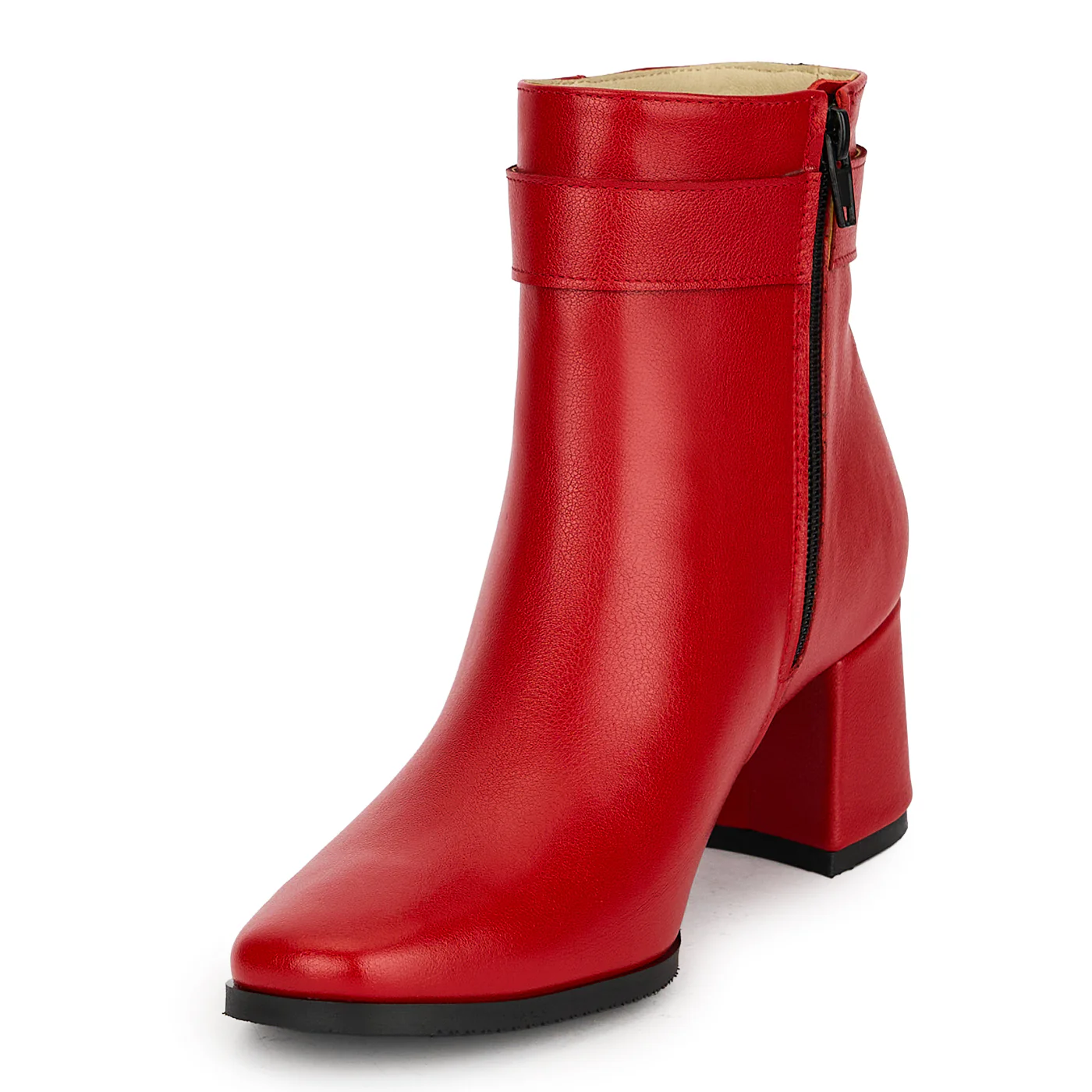 Botine dama din piele naturala rosie cu toc gros 6 cm 19138 - Image 3