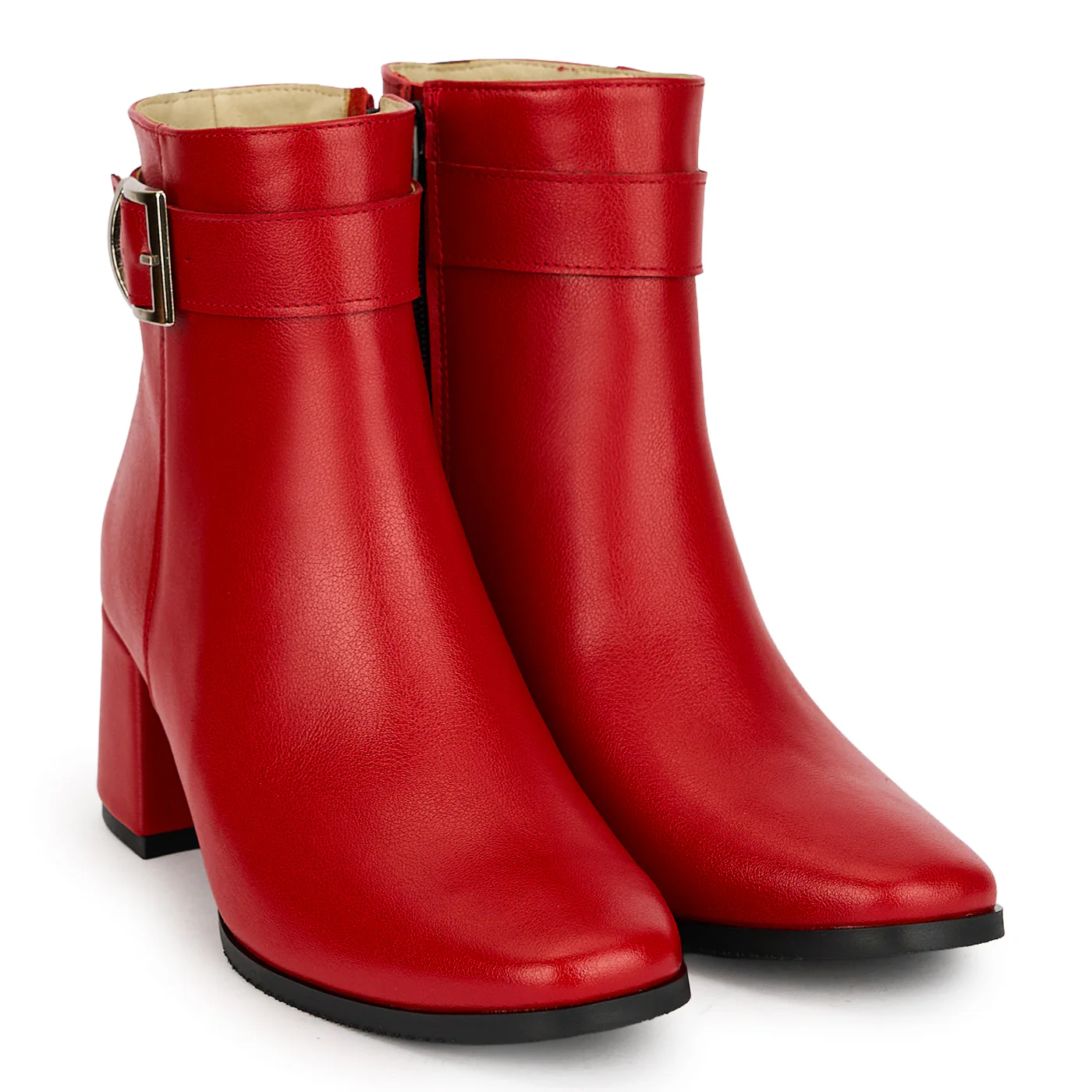 Botine dama din piele naturala rosie cu toc gros 6 cm 19138 - Image 4