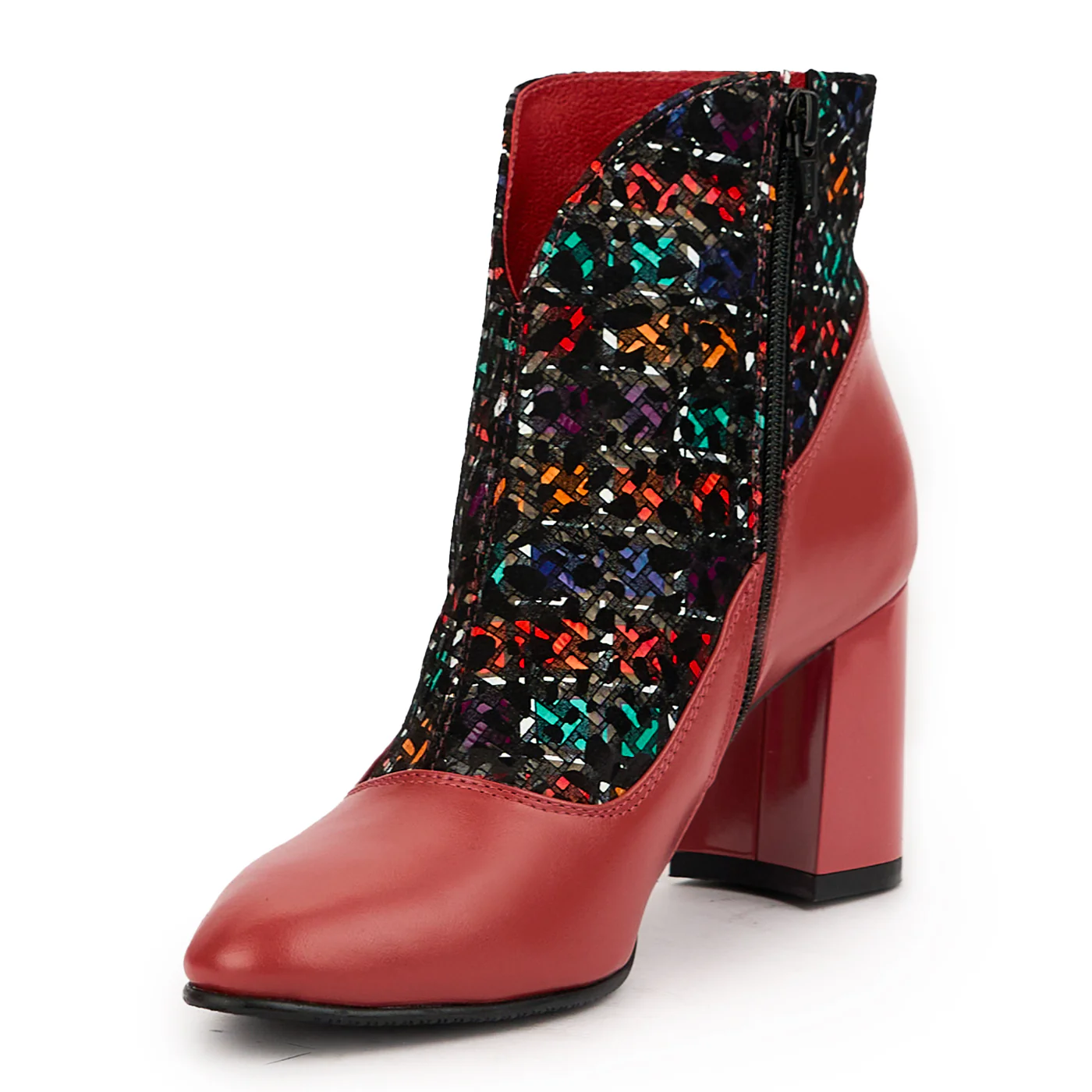 Botine dama din piele naturala rosie cu toc gros 7.5 cm 14627 - Image 3
