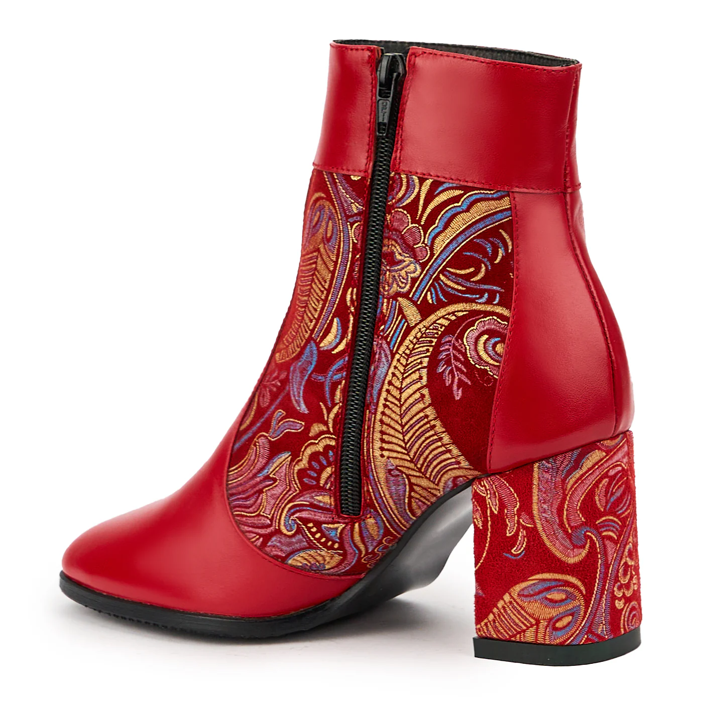 Botine dama din piele naturala rosie cu toc gros 7.5 cm 14745 - Image 2