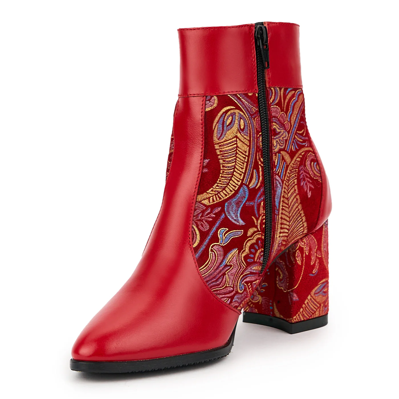 Botine dama din piele naturala rosie cu toc gros 7.5 cm 14745 - Image 3