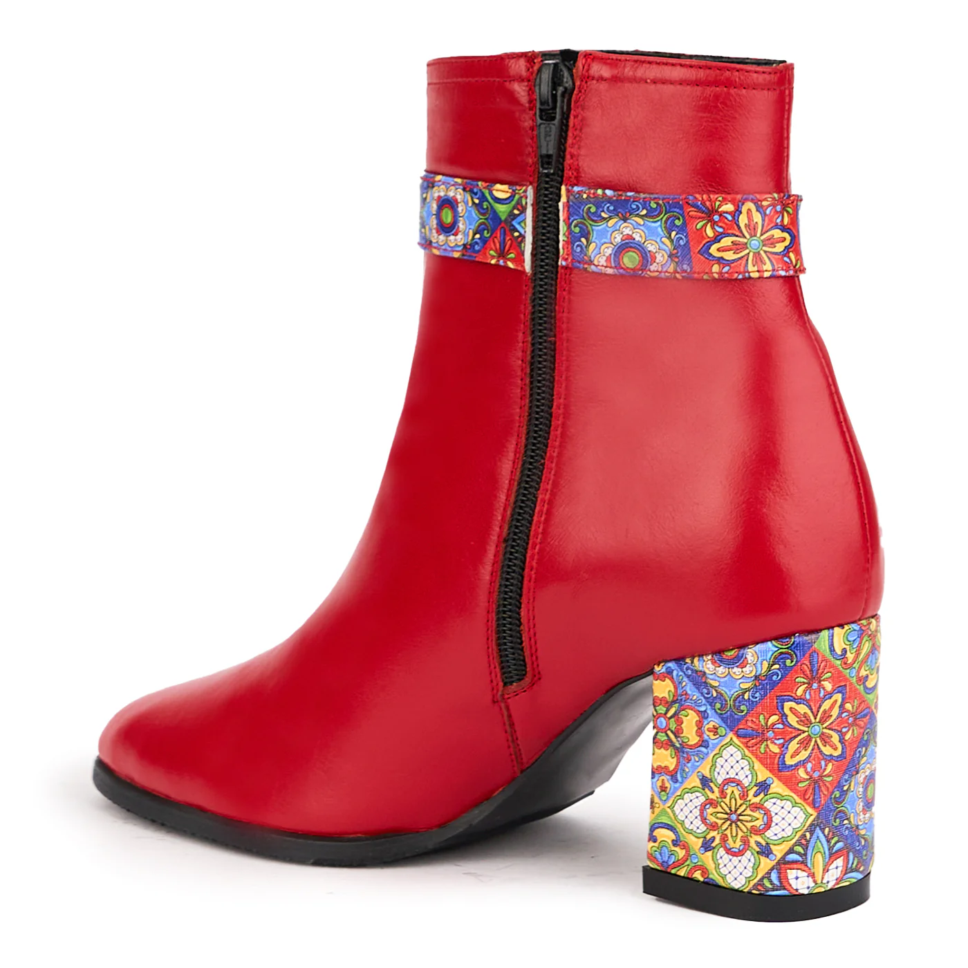 Botine dama din piele naturala rosie cu toc gros 7.5 cm 17099 - Image 2
