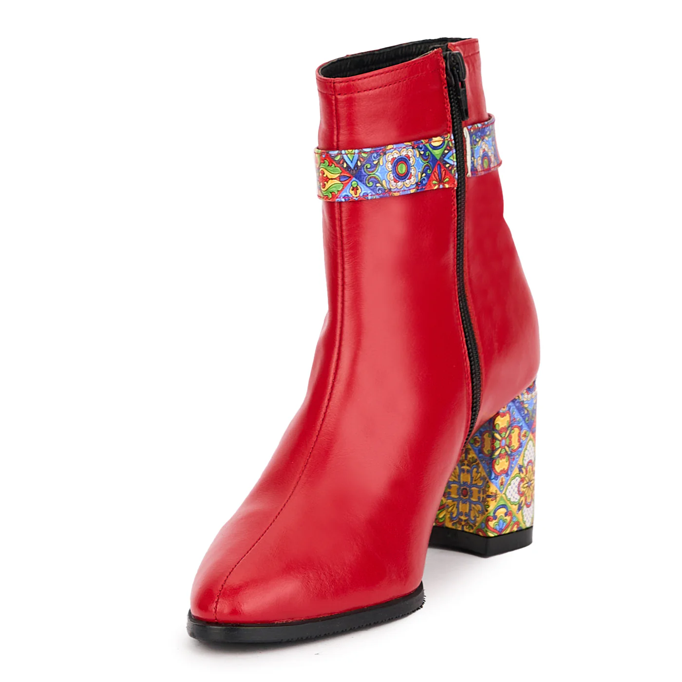 Botine dama din piele naturala rosie cu toc gros 7.5 cm 17099 - Image 3