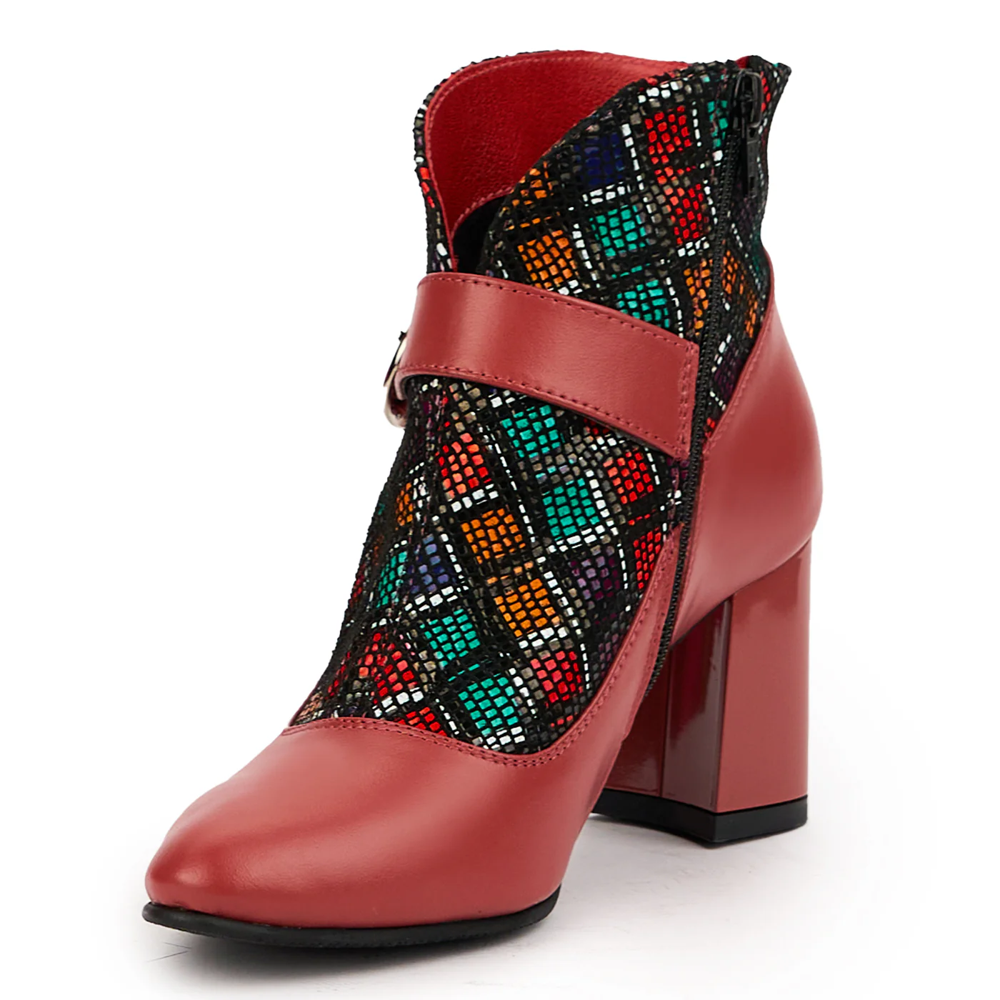 Botine dama din piele naturala rosie cu toc gros 7 cm 14629 - Image 3