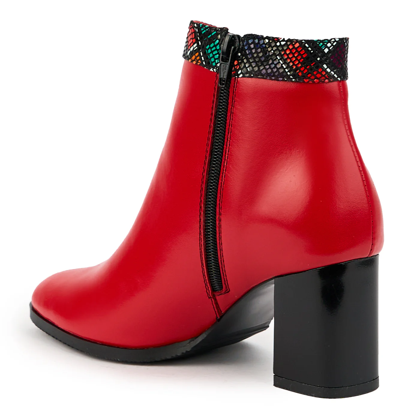 Botine dama din piele naturala rosie cu toc gros 7 cm 14754 - Image 2