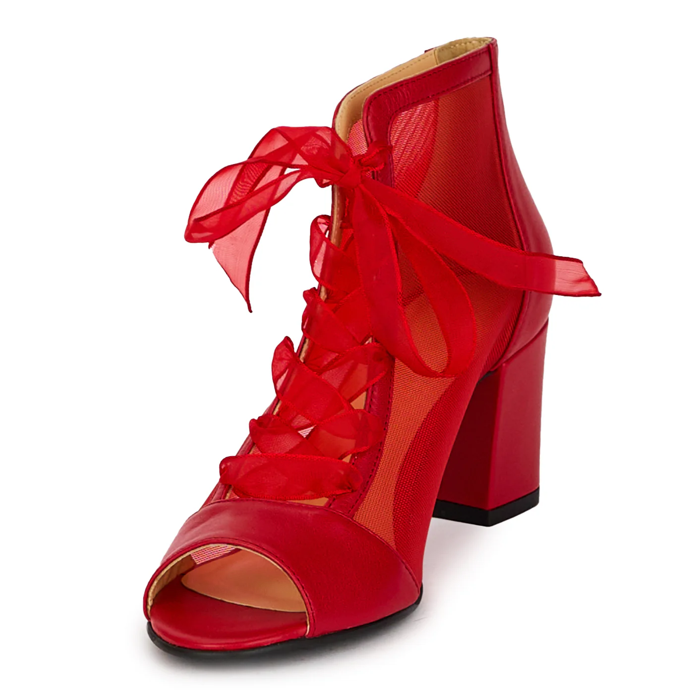 Botine dama din piele naturala rosie cu toc gros 7 cm 18287 - Image 3