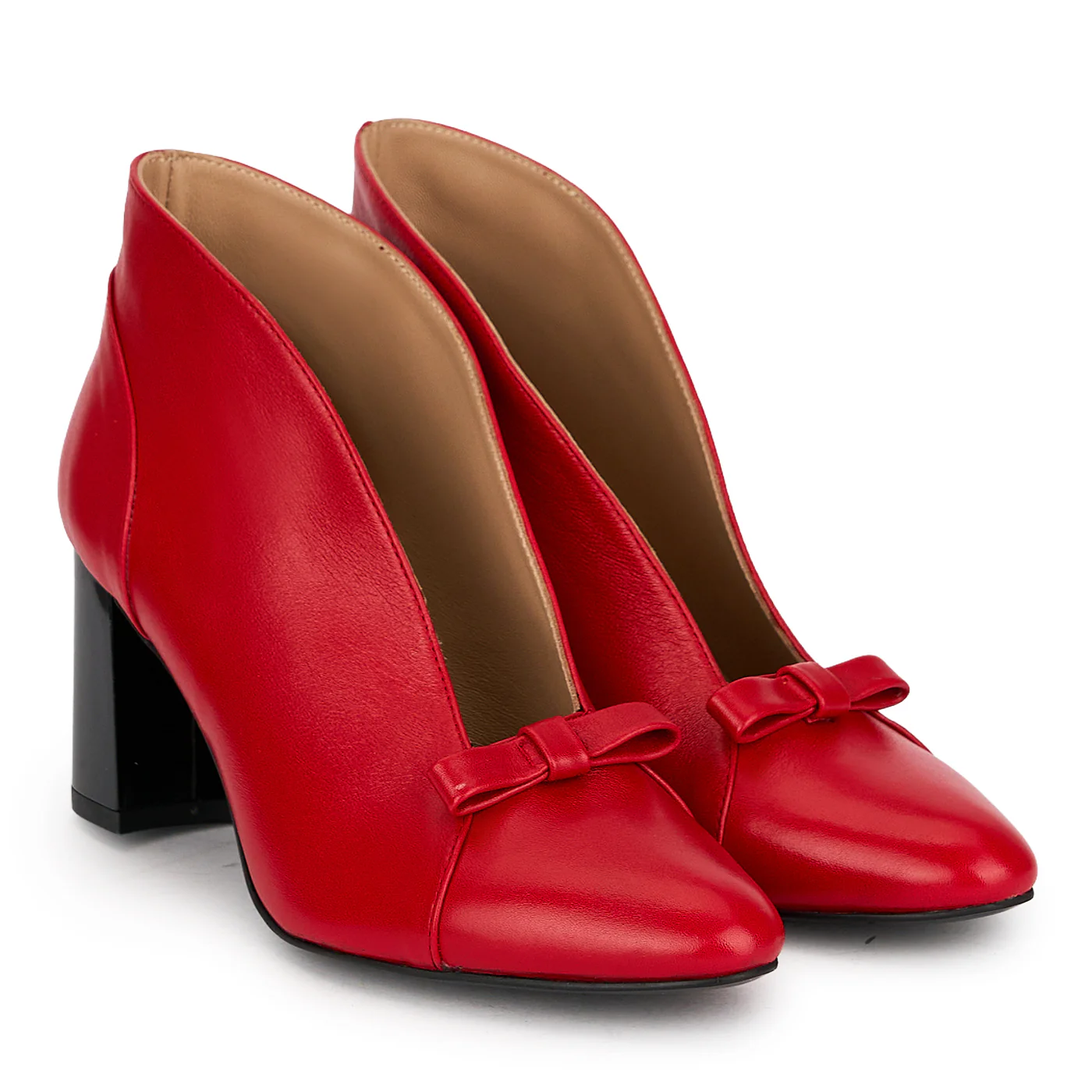 Botine dama din piele naturala rosie cu toc gros 7 cm 19701 - Image 4