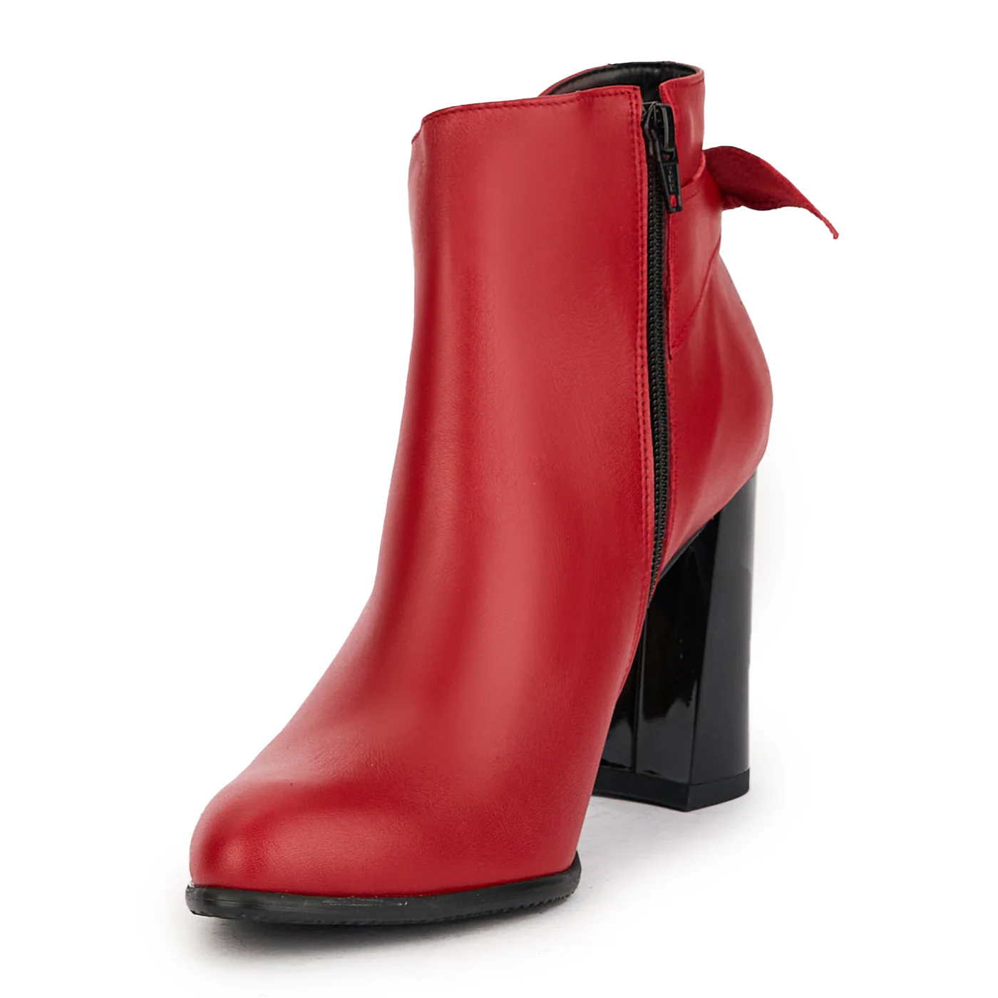 Botine dama din piele naturala rosie cu toc gros 9.5 cm 17259 - Image 3