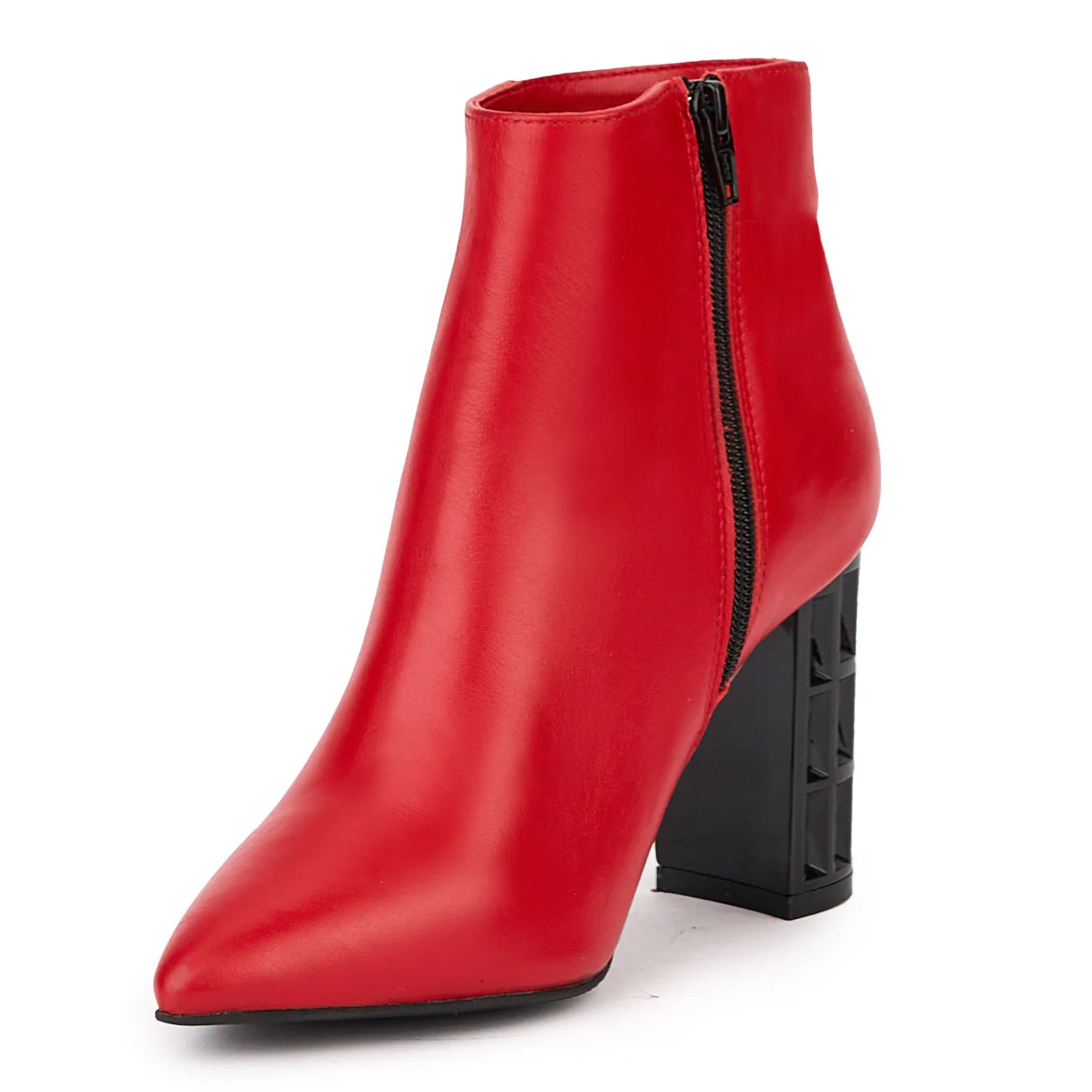 Botine dama din piele naturala rosie cu toc gros 9 cm 17131 - Image 3