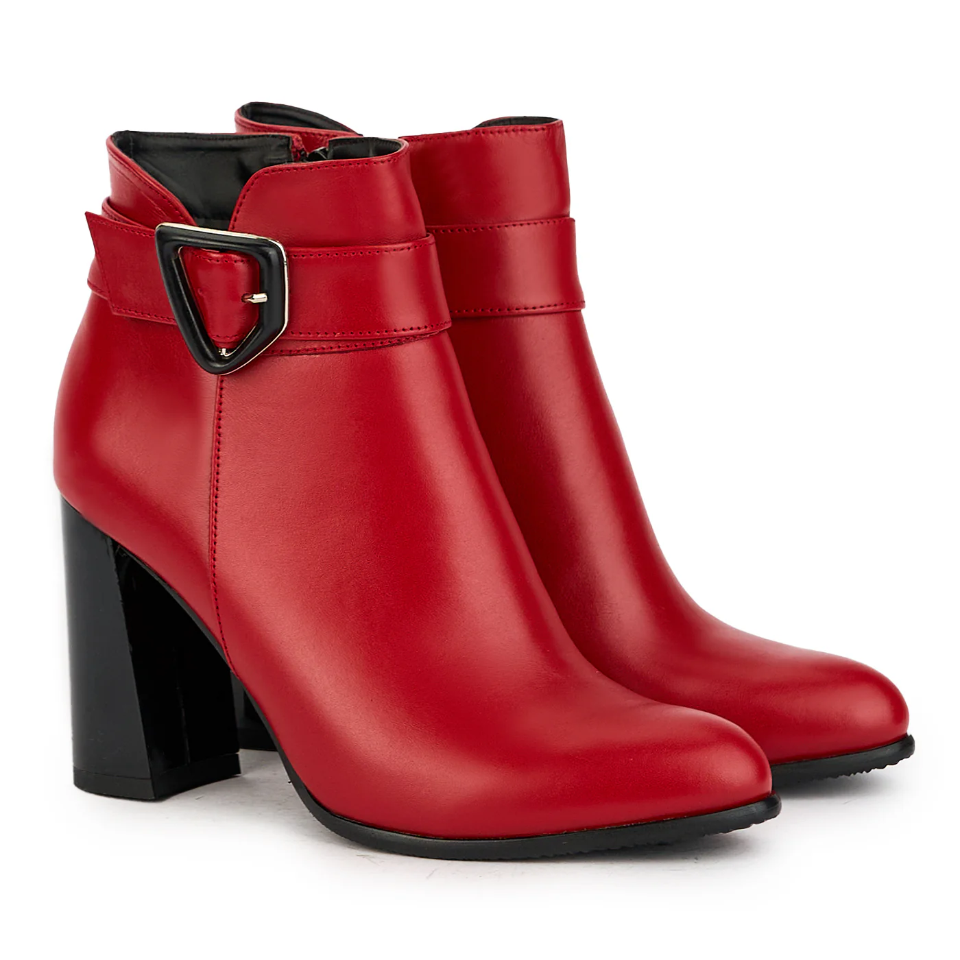 Botine dama din piele naturala rosie cu toc gros 9 cm 17357 - Image 4