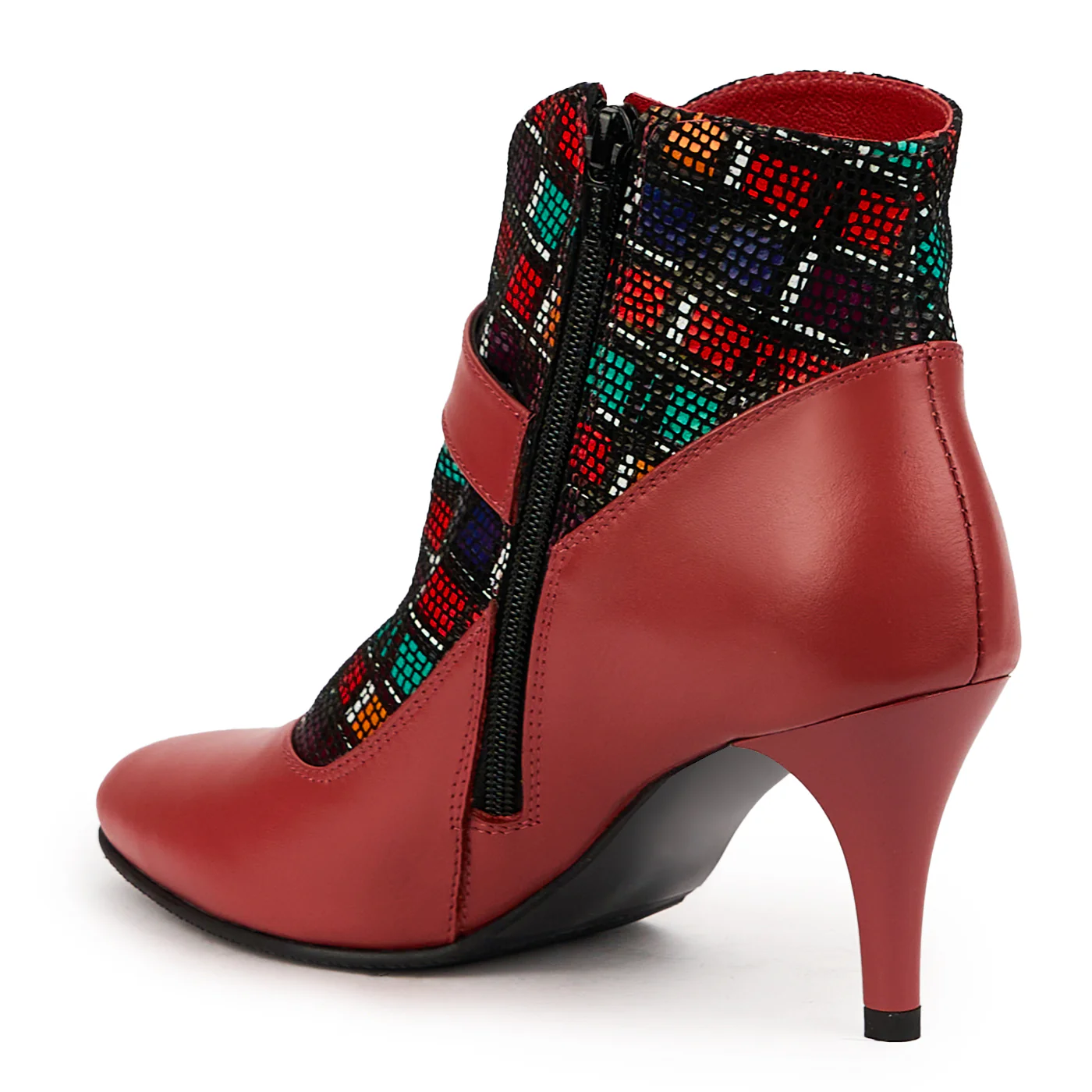 Botine dama din piele naturala rosie cu toc subtire 8 cm 14625 - Image 2