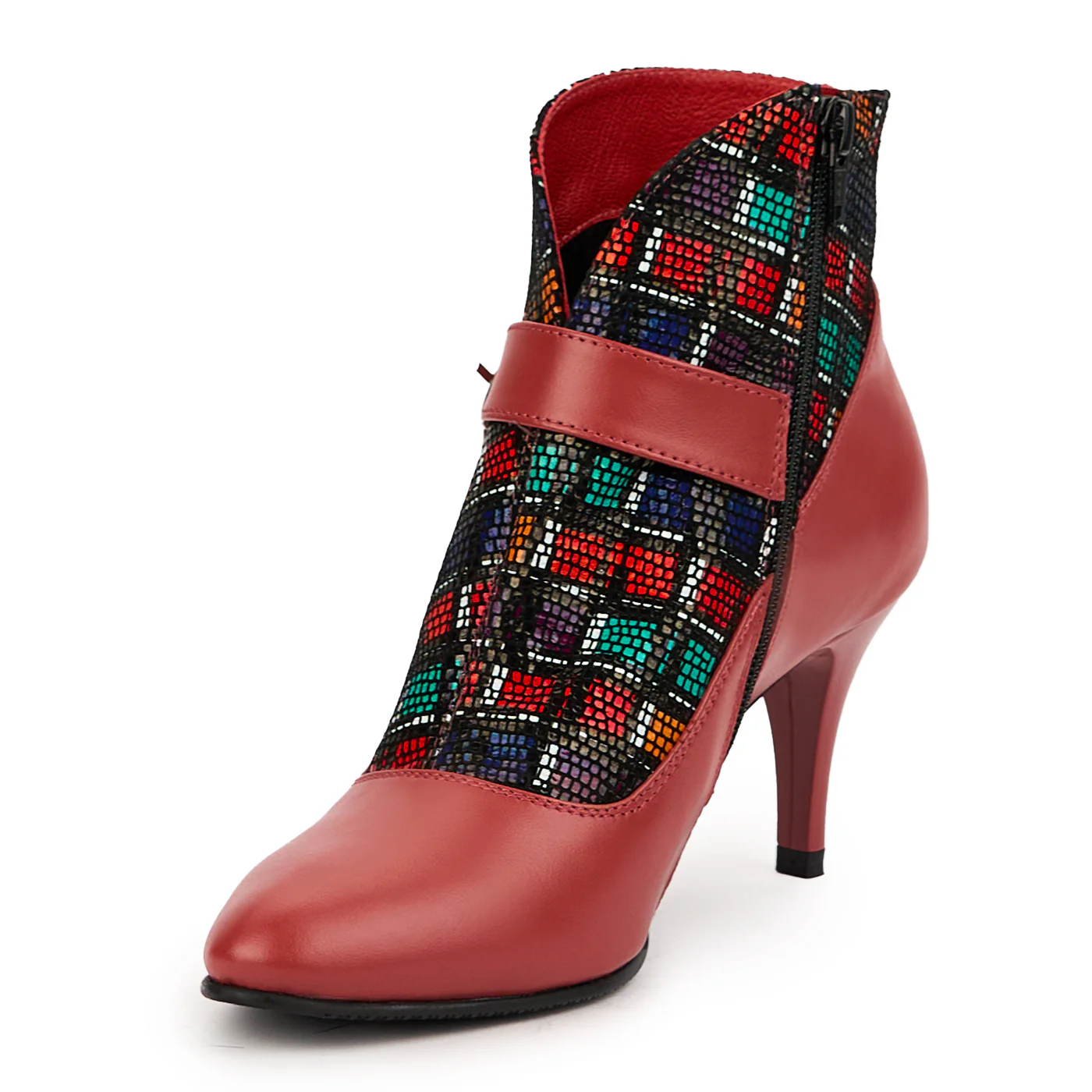 Botine dama din piele naturala rosie cu toc subtire 8 cm 14625 - Image 3